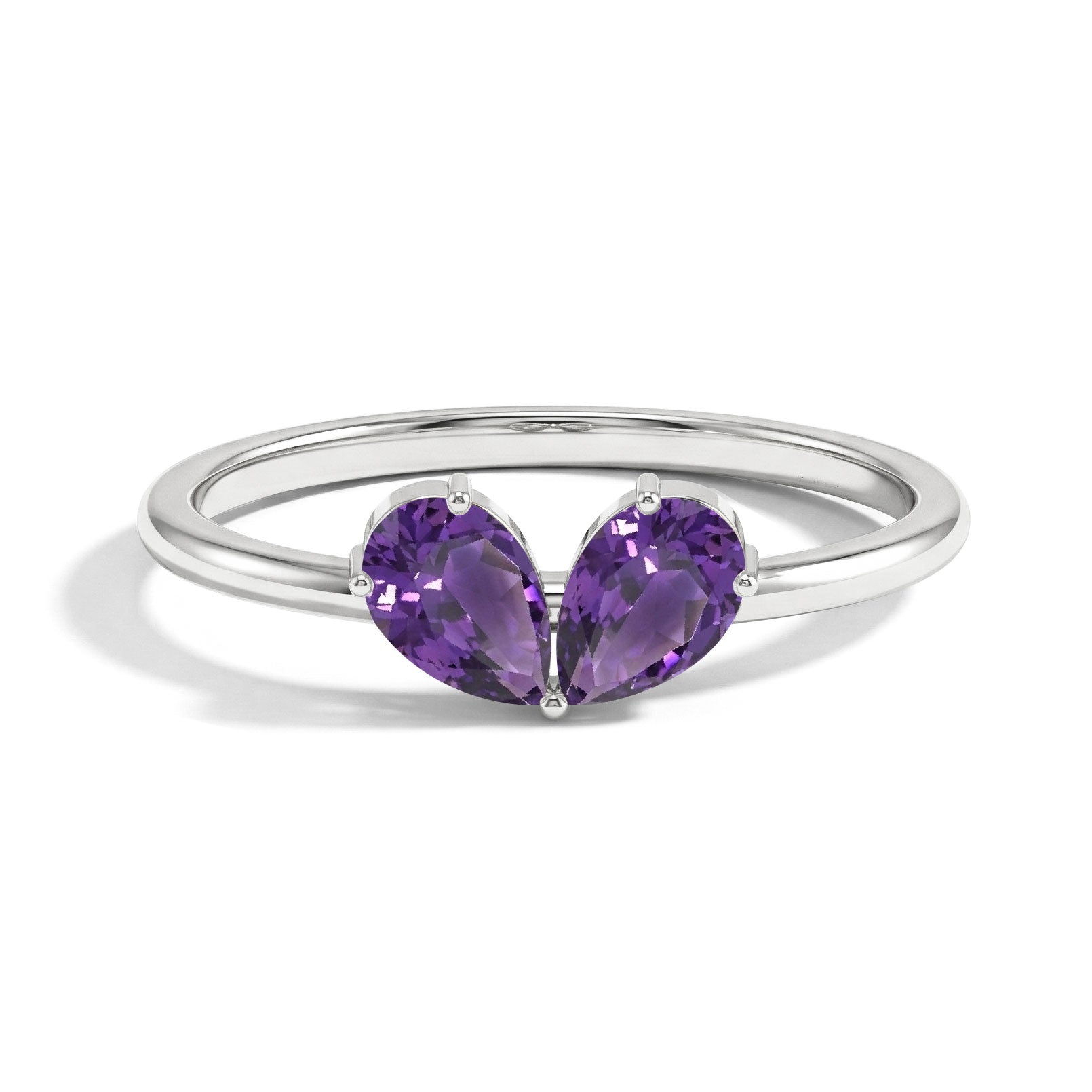 Two Stone Pear Cut Amethyst Ring in 925 Sterling Silver or Yellow Gold Filled
