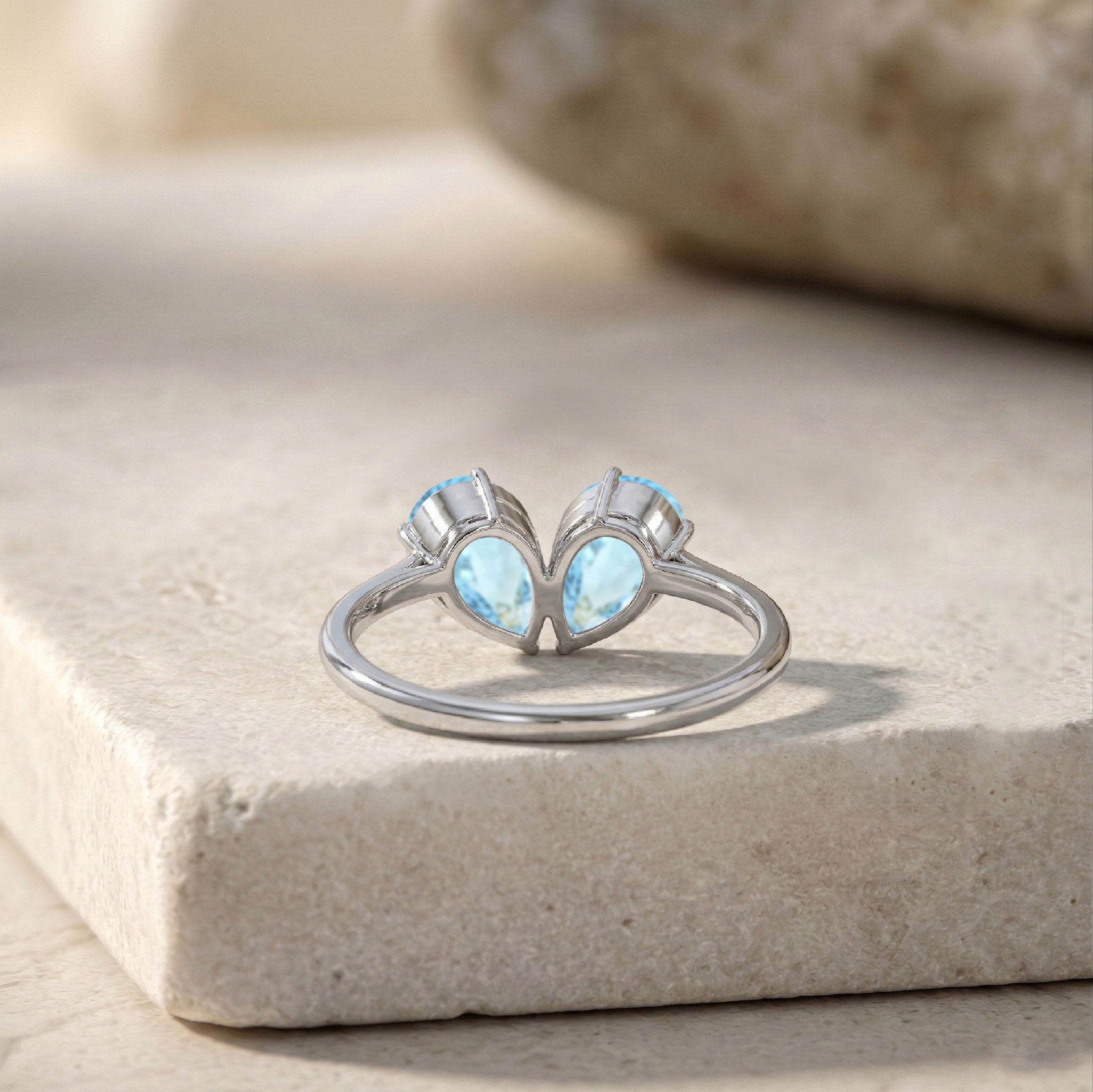 Minimalist Pear Shaped Aquamarine Gemstone Lightweight Stackable Ring