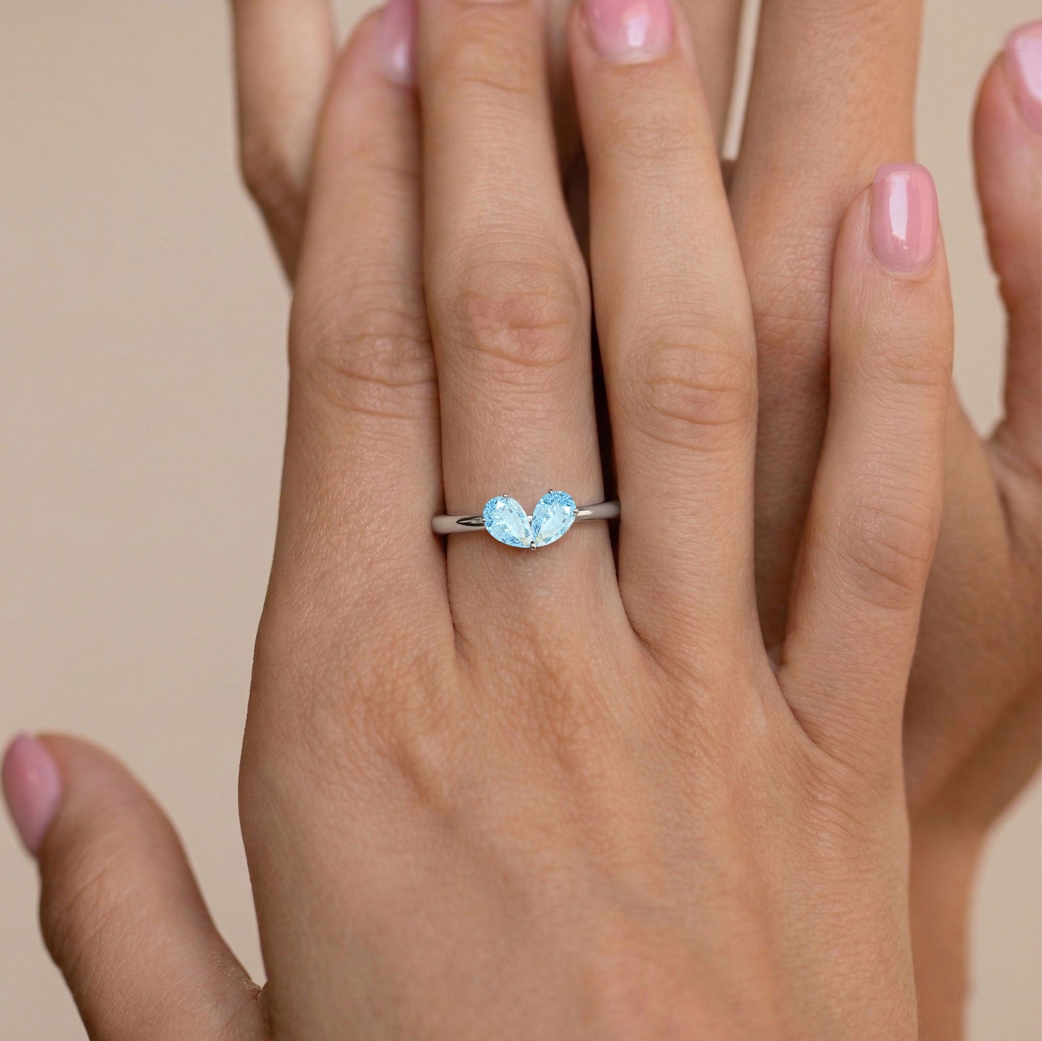 Minimalist Pear Shaped Aquamarine Gemstone Lightweight Stackable Ring