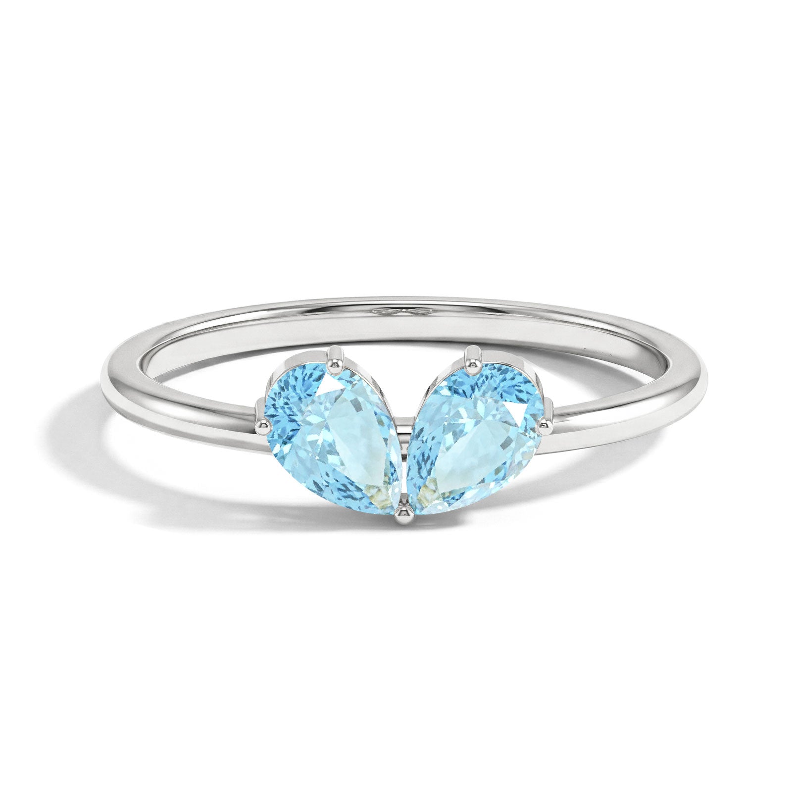 Minimalist Pear Shaped Aquamarine Gemstone Lightweight Stackable Ring