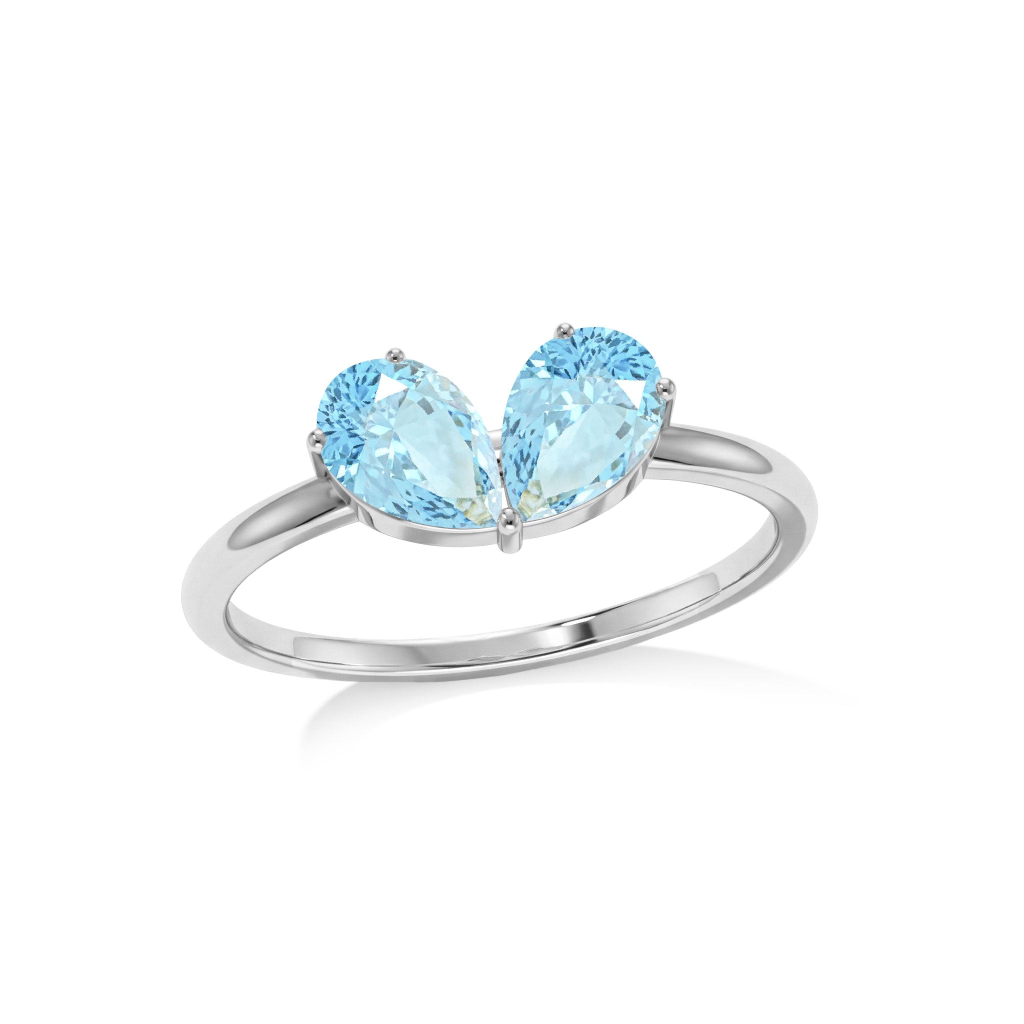 Minimalist Pear Shaped Aquamarine Gemstone Lightweight Stackable Ring