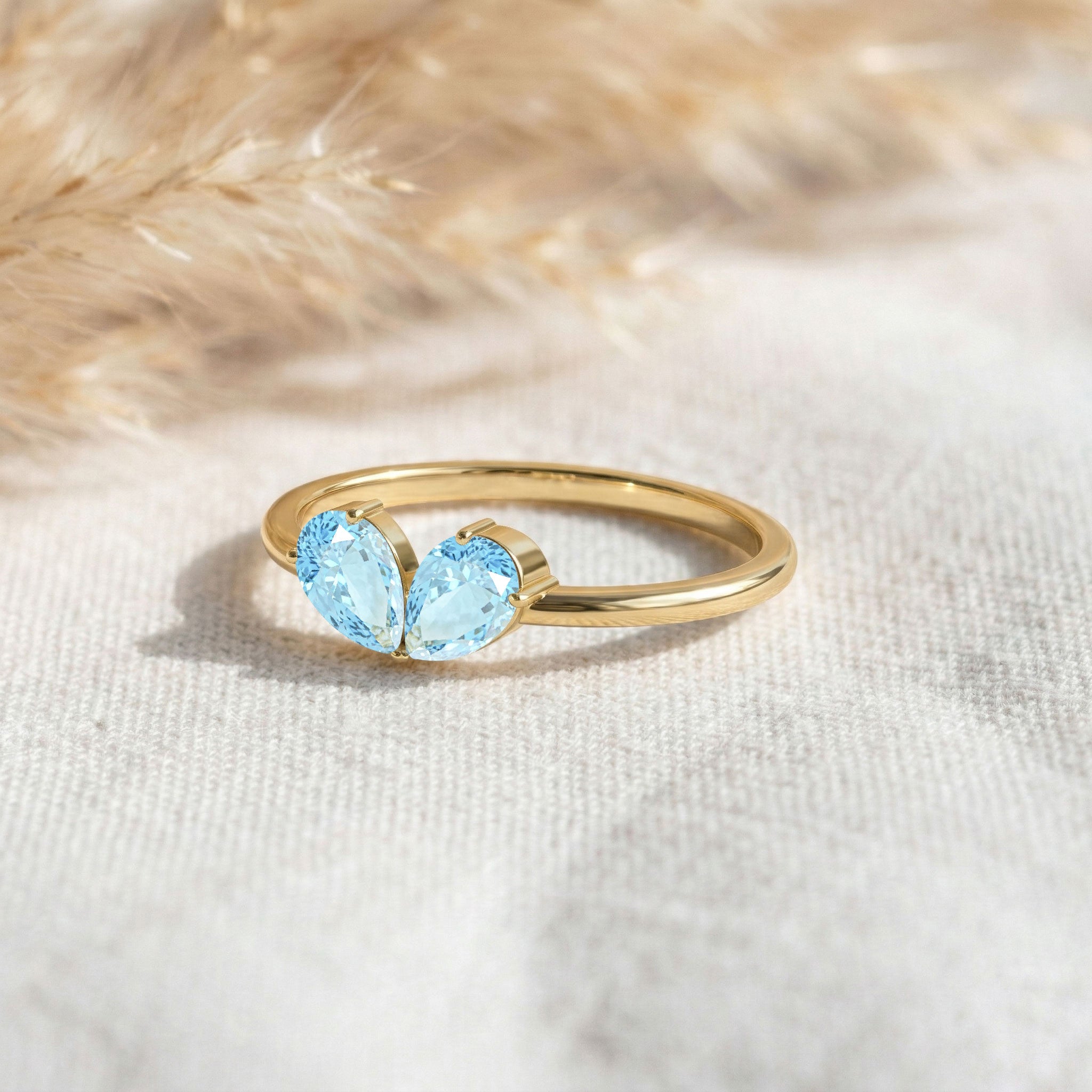 Minimalist Pear Shaped Aquamarine Gemstone Lightweight Stackable Ring