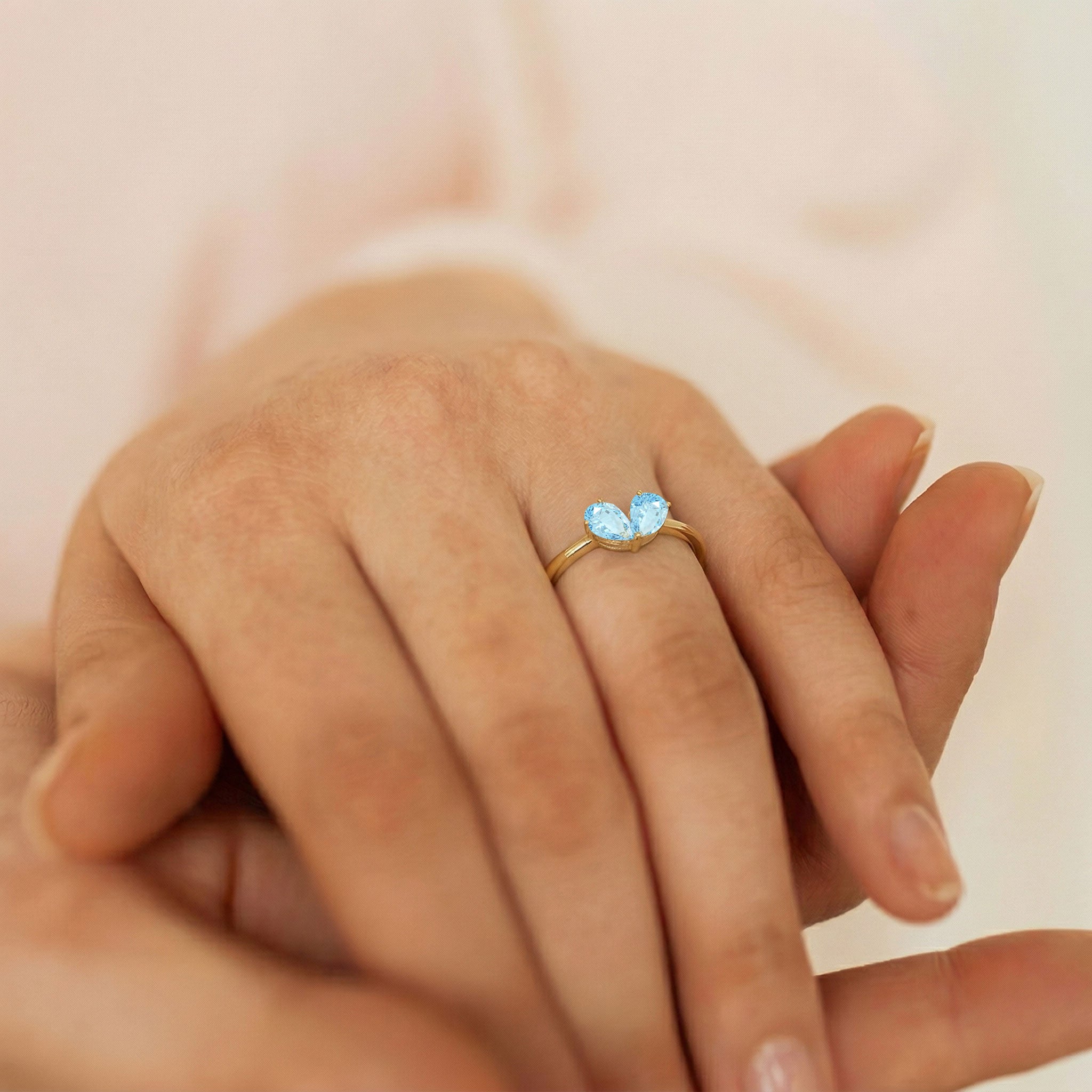 Minimalist Pear Shaped Aquamarine Gemstone Lightweight Stackable Ring