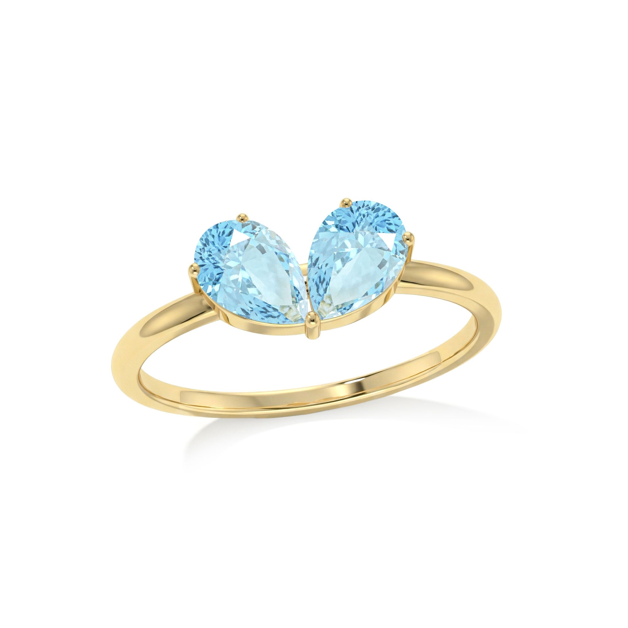 Minimalist Pear Shaped Aquamarine Gemstone Lightweight Stackable Ring