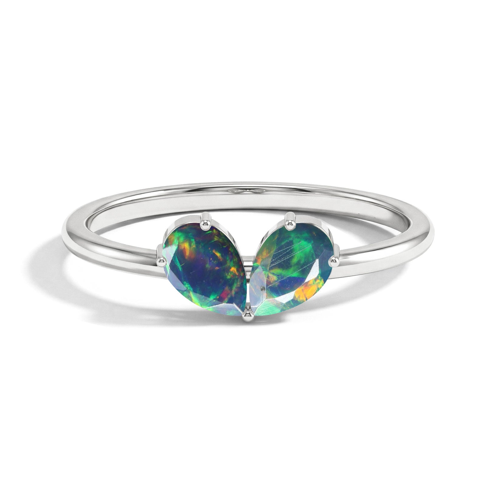Handmade Black Opal Engagement Pear Cut Ring for October Birthstone