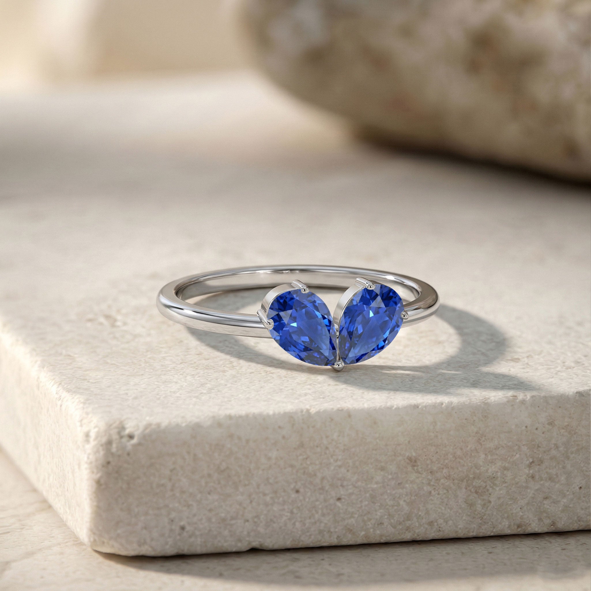 Blue Sapphire Pear Shaped Engagement Ring for Women in 925 Sterling Silver