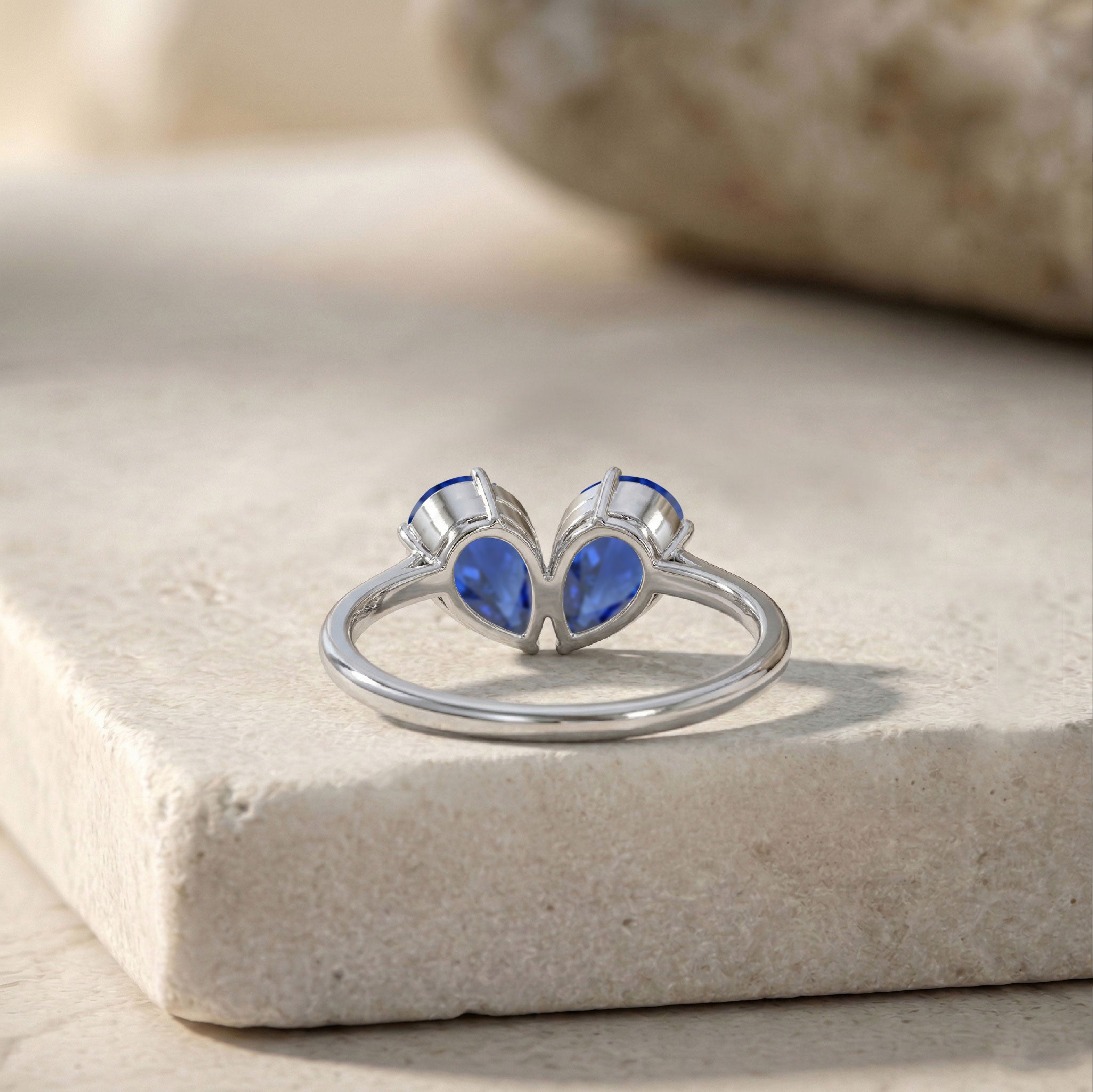 Blue Sapphire Pear Shaped Engagement Ring for Women in 925 Sterling Silver