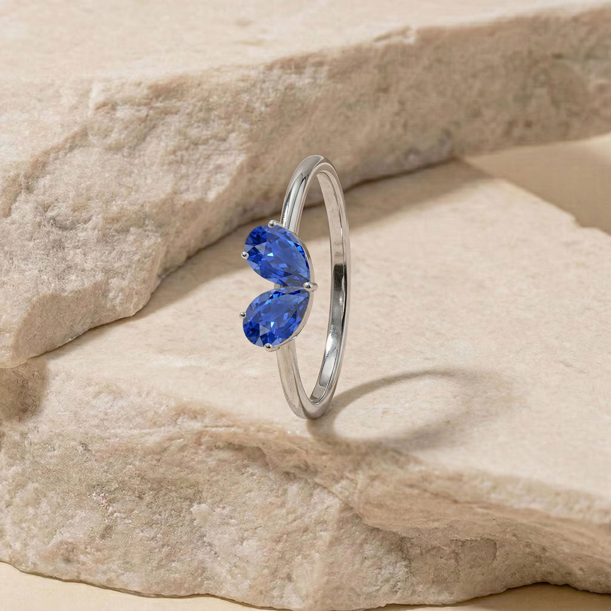 Blue Sapphire Pear Shaped Engagement Ring for Women in 925 Sterling Silver