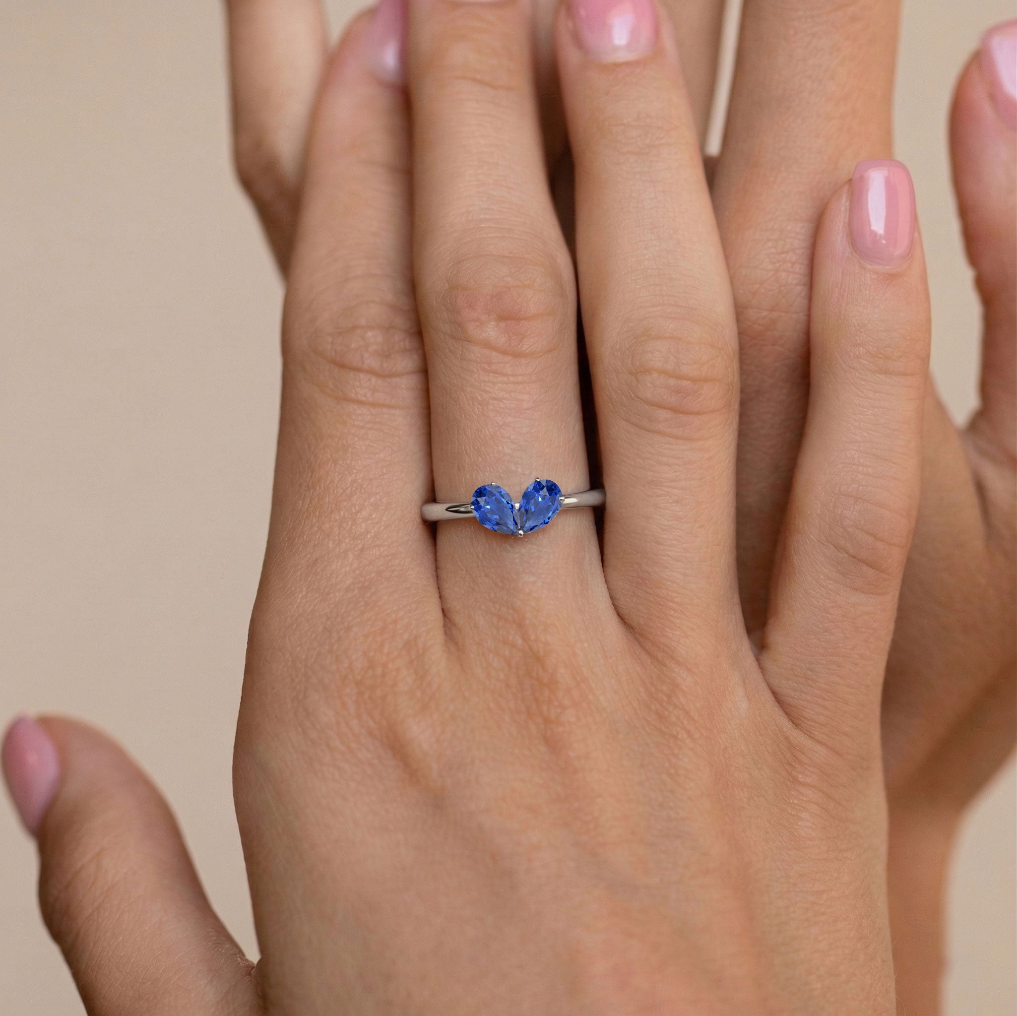 Blue Sapphire Pear Shaped Engagement Ring for Women in 925 Sterling Silver