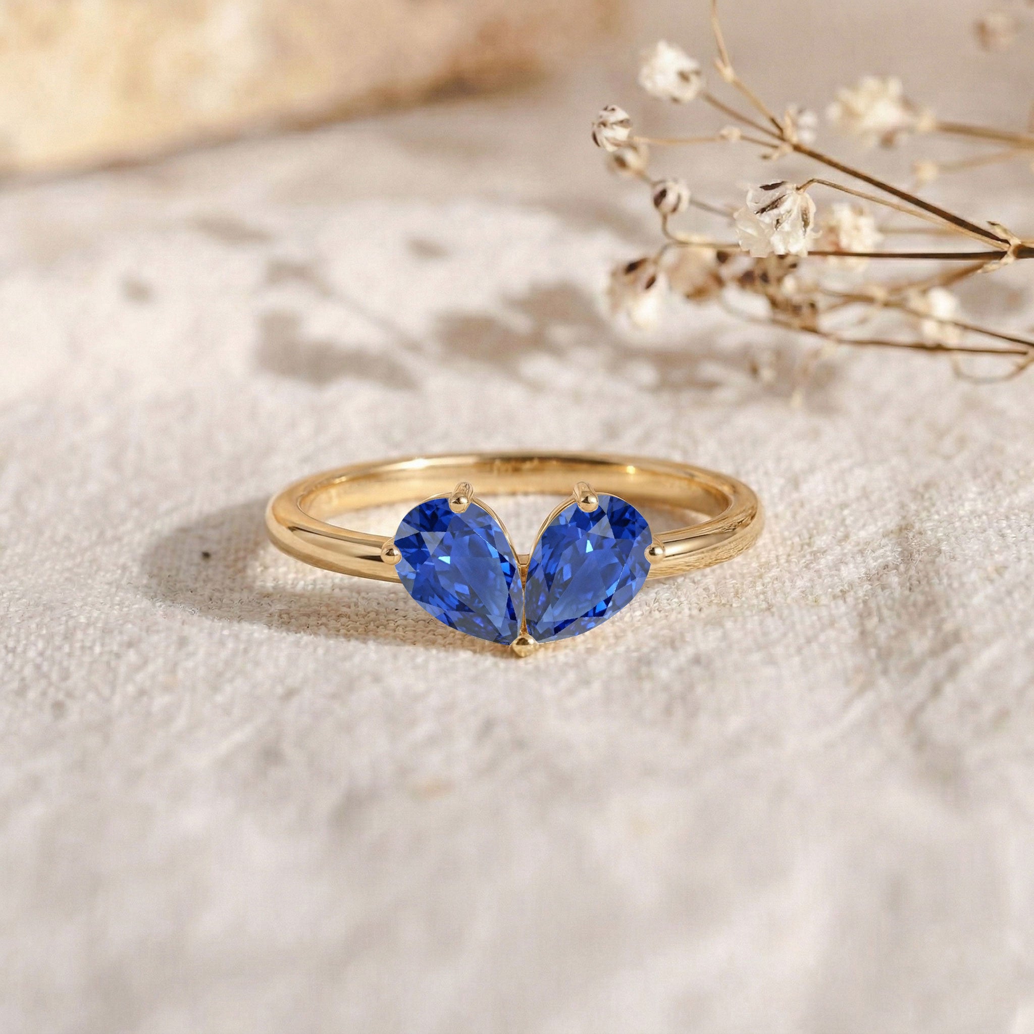 Blue Sapphire Pear Shaped Engagement Ring for Women in 925 Sterling Silver