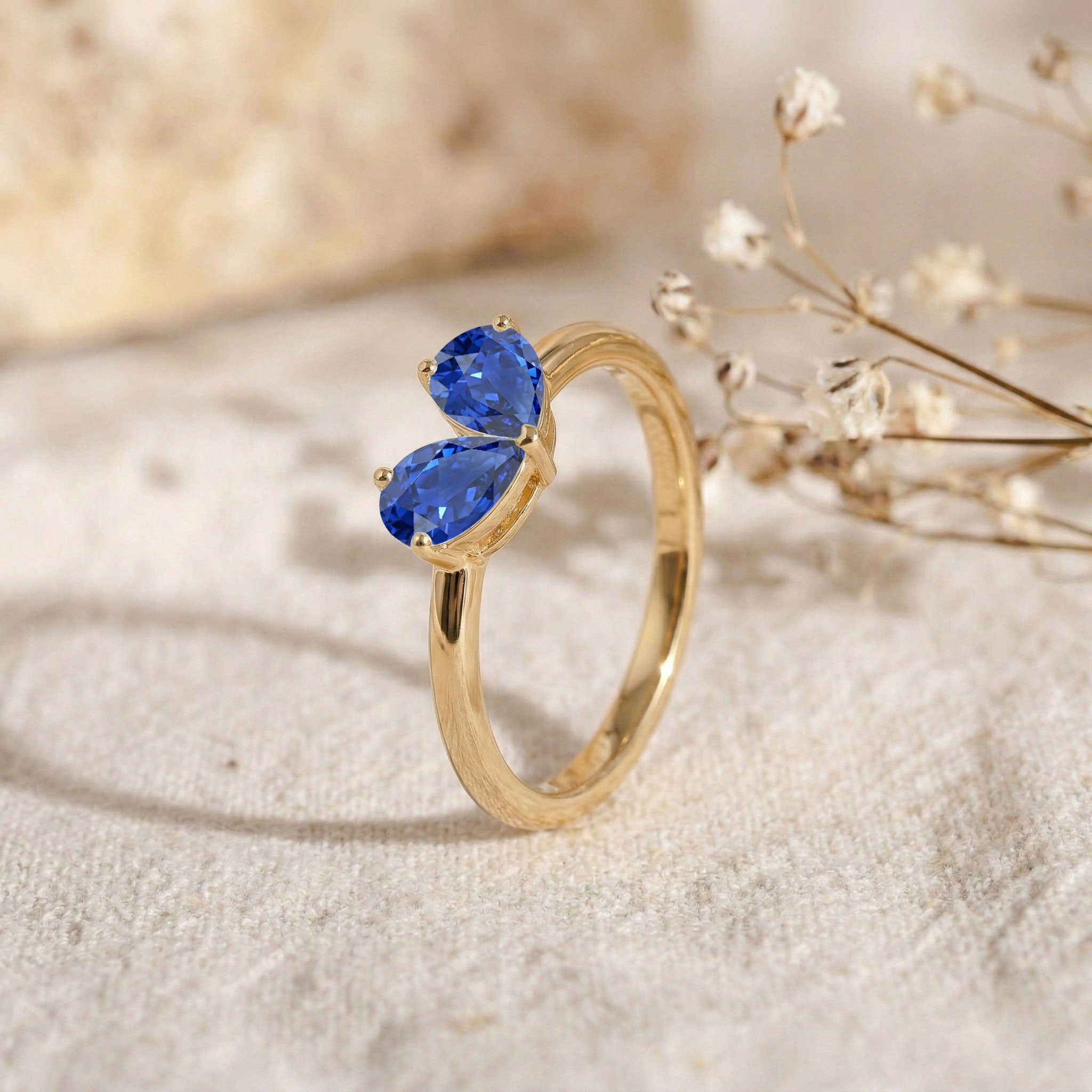 Blue Sapphire Pear Shaped Engagement Ring for Women in 925 Sterling Silver