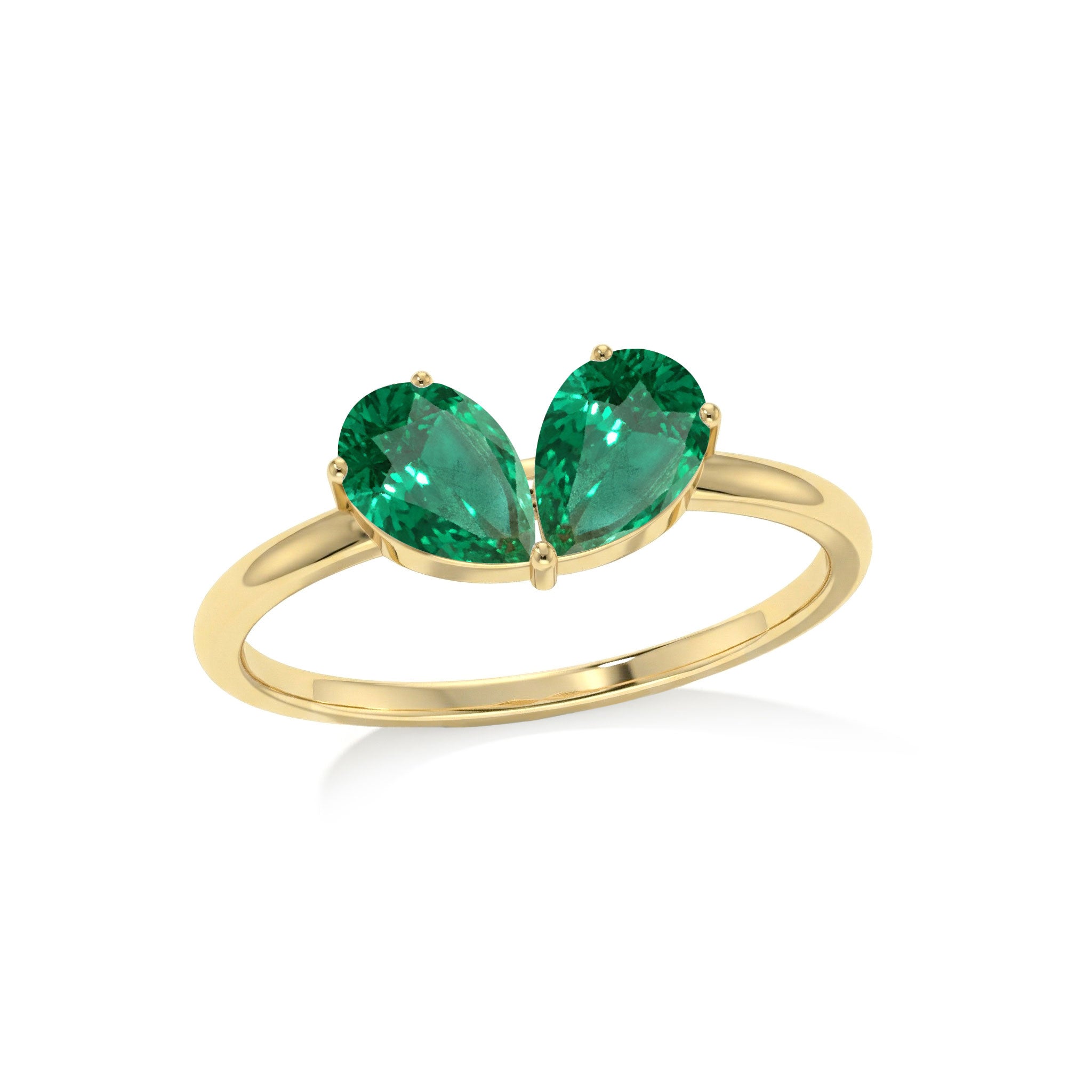 Emerald Gemstone Pear Shpaed Ring for her in 925 Sterling Silver and Yellow Gold Filled