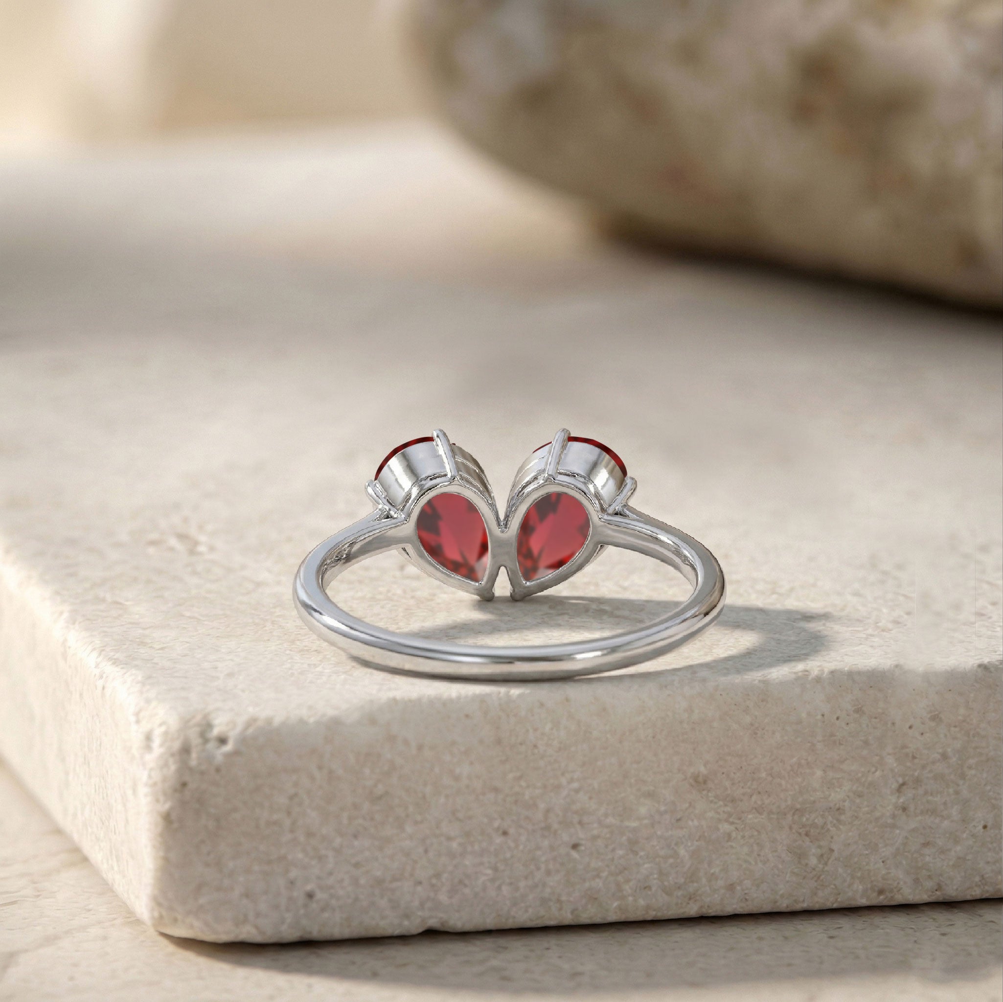 Minimalist Garnet Engagement Ring Pear Cut for Women in 925 Sterling Silver and Yellow Gold Filled