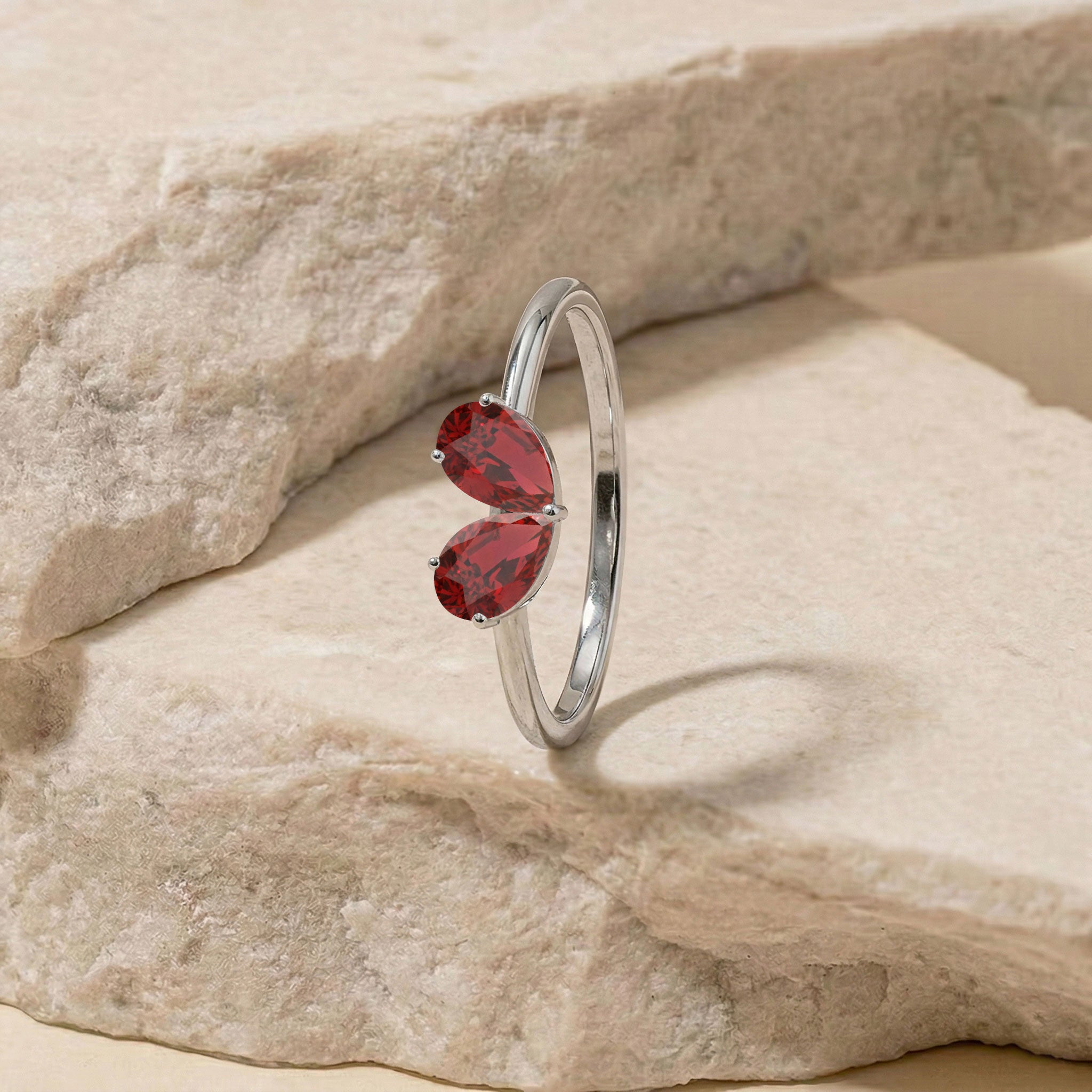 Natural Garnet Promise Ring, Pear Shape Garnet Ring, Handmade Sterling Silver Ring, Women's Fine Jewelry, Bridal Ring, Luxury Jewelry, Gift for Her