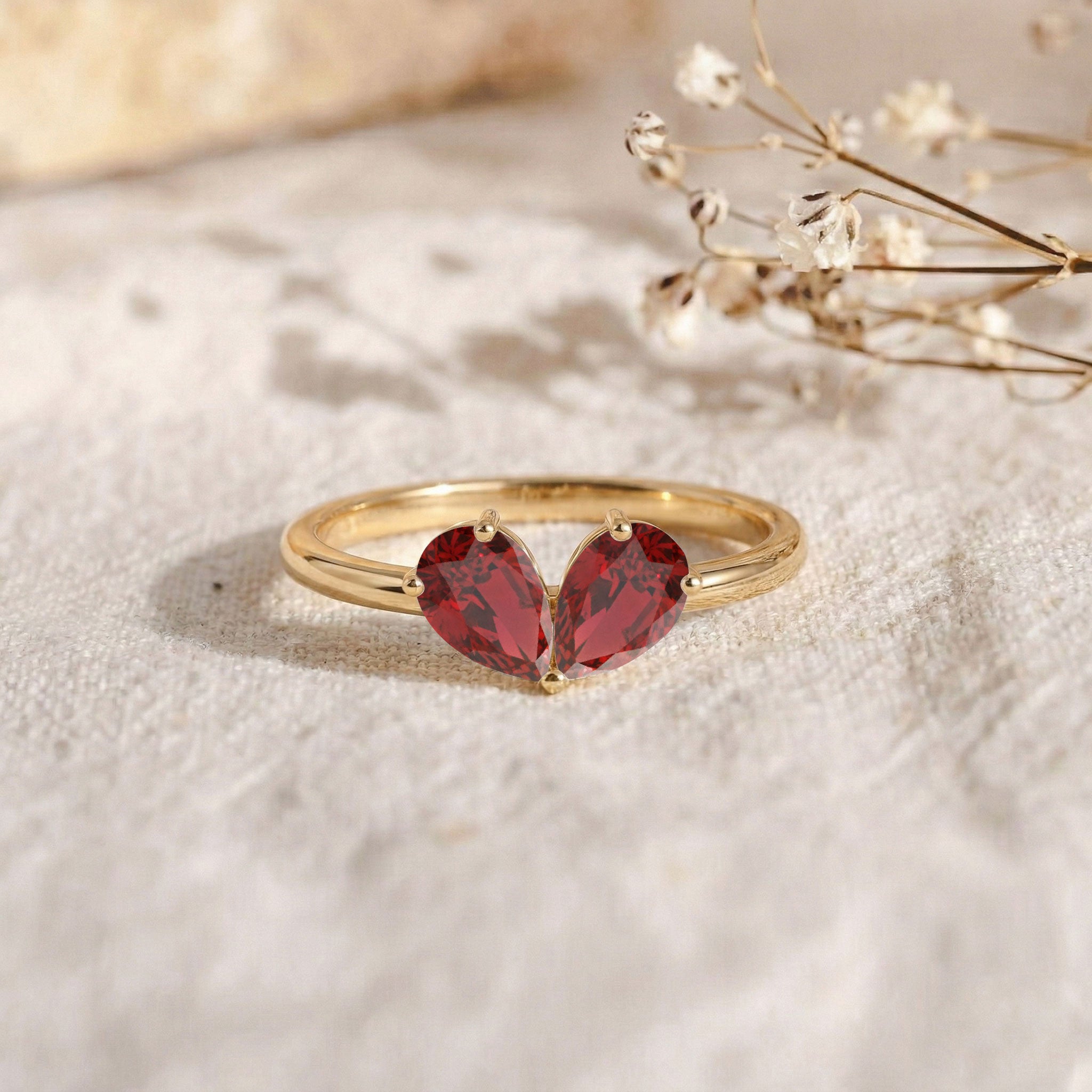 Pear Garnet Ring, Natural Gemstone Jewelry, Sterling Silver Ring, Stackable Ring, Women's Jewelry, Handmade Gift, Luxury Ring