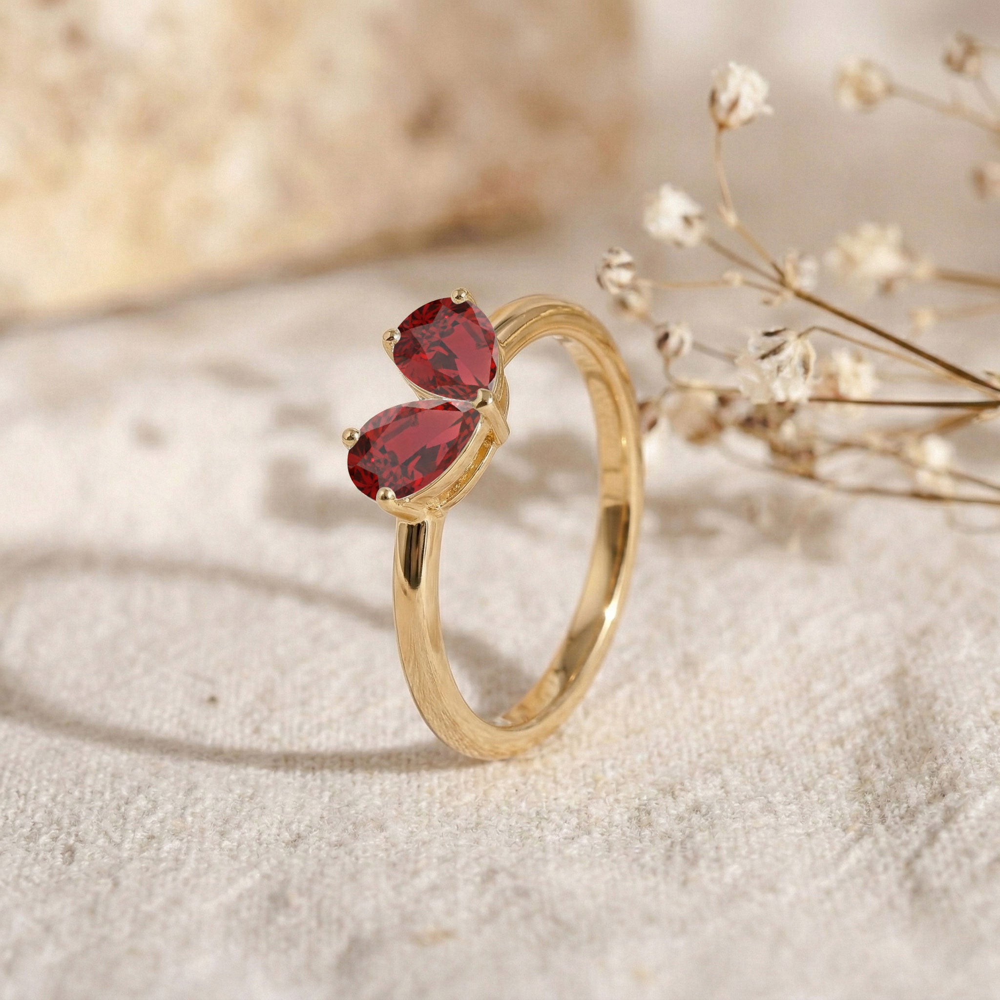 Garnet Anniversary Ring, Pear Cut Gemstone Ring, Sterling Silver Jewelry, Handmade Jewelry, Fashion Ring, Women's Ring, Luxury Gift