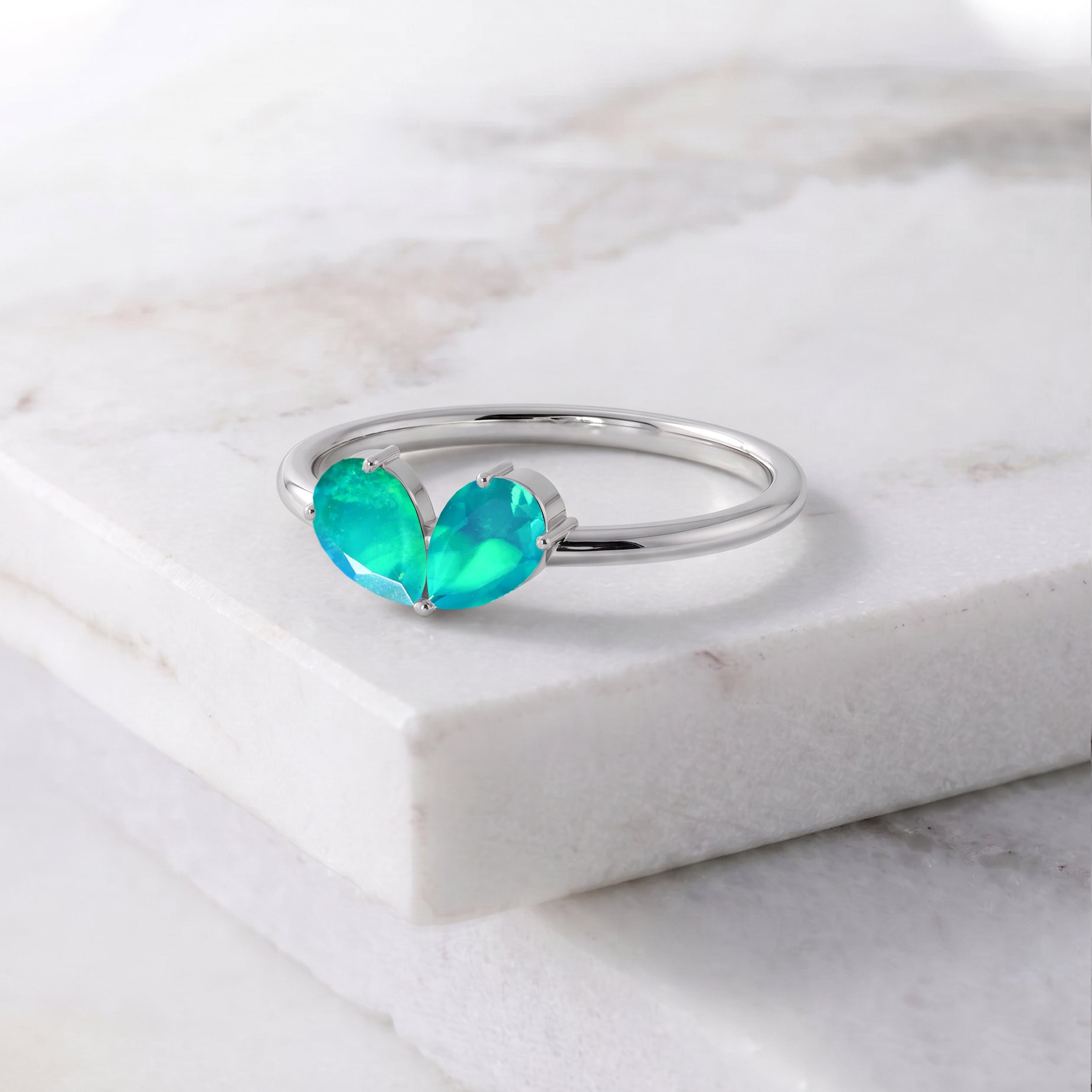 Green Opal Anniversary Ring, Pear Gemstone Ring, Sterling Silver Band, Yellow Gold Filled Ring, Stackable Ring, Bridal Jewelry, Gift for Women
