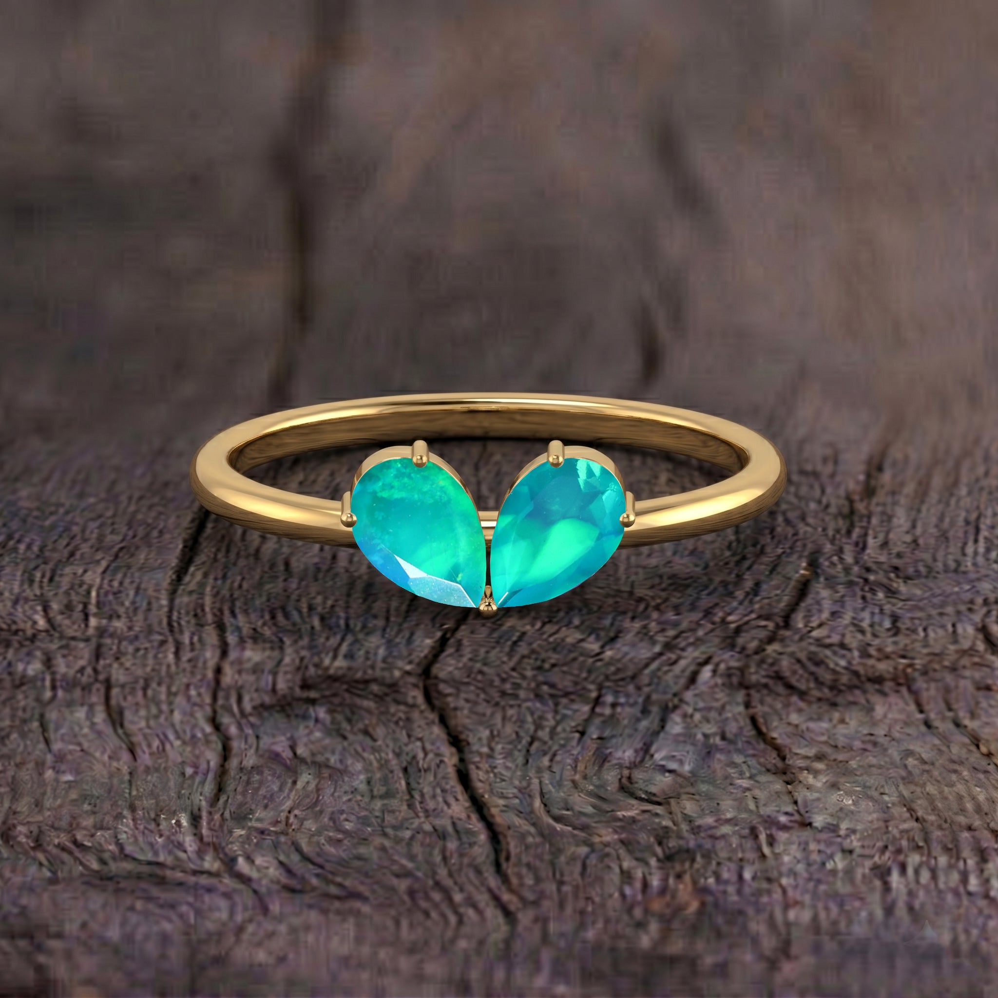 Green Opal Ring for Women, Pear Shape Gemstone Ring, Sterling Silver Jewelry, Yellow Gold Filled Ring, Handmade Ring, Elegant Gift, Fashion Jewelry