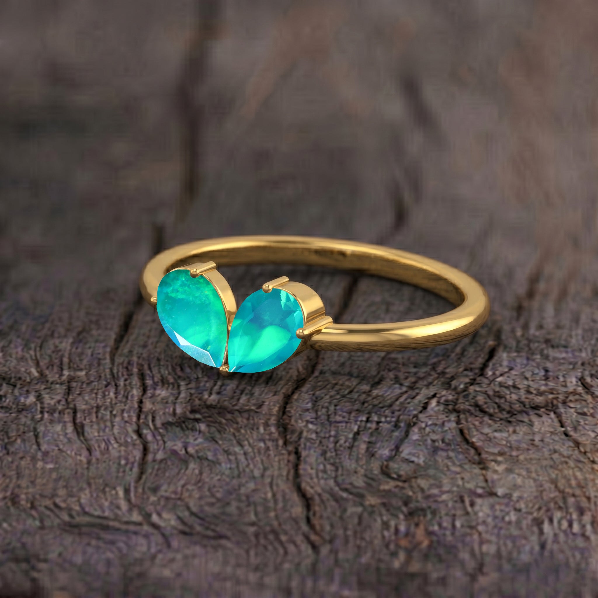 Green Gemstone Statement Ring, Pear Opal Jewelry, Sterling Silver Ring, Yellow Gold Filled Ring, Birthday Jewelry, Luxury Gift, Women's Ring