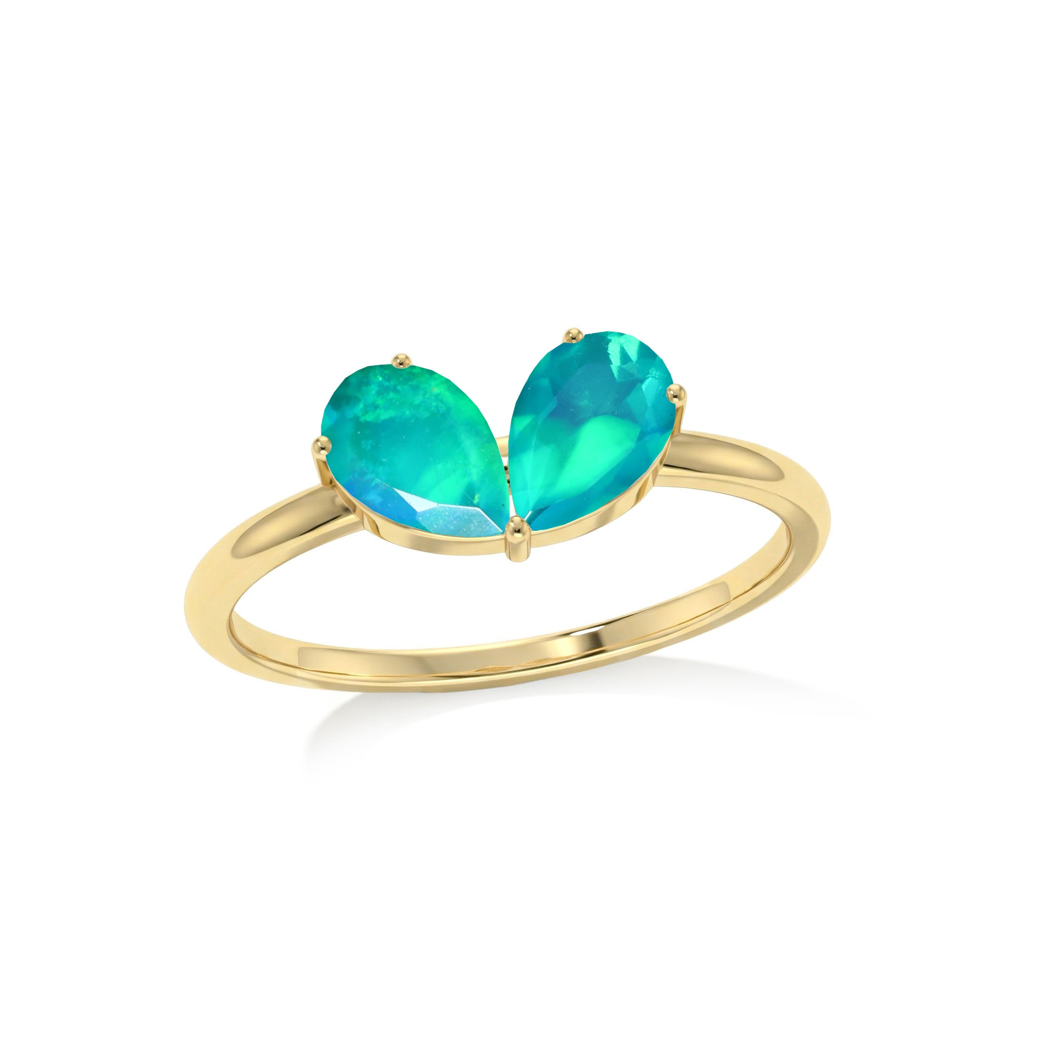 Pear Green Stone Ring, Natural Gemstone Jewelry, Sterling Silver Ring, Yellow Gold Filled Ring, Dainty Ring, Gift for Her, Handmade Jewelry
