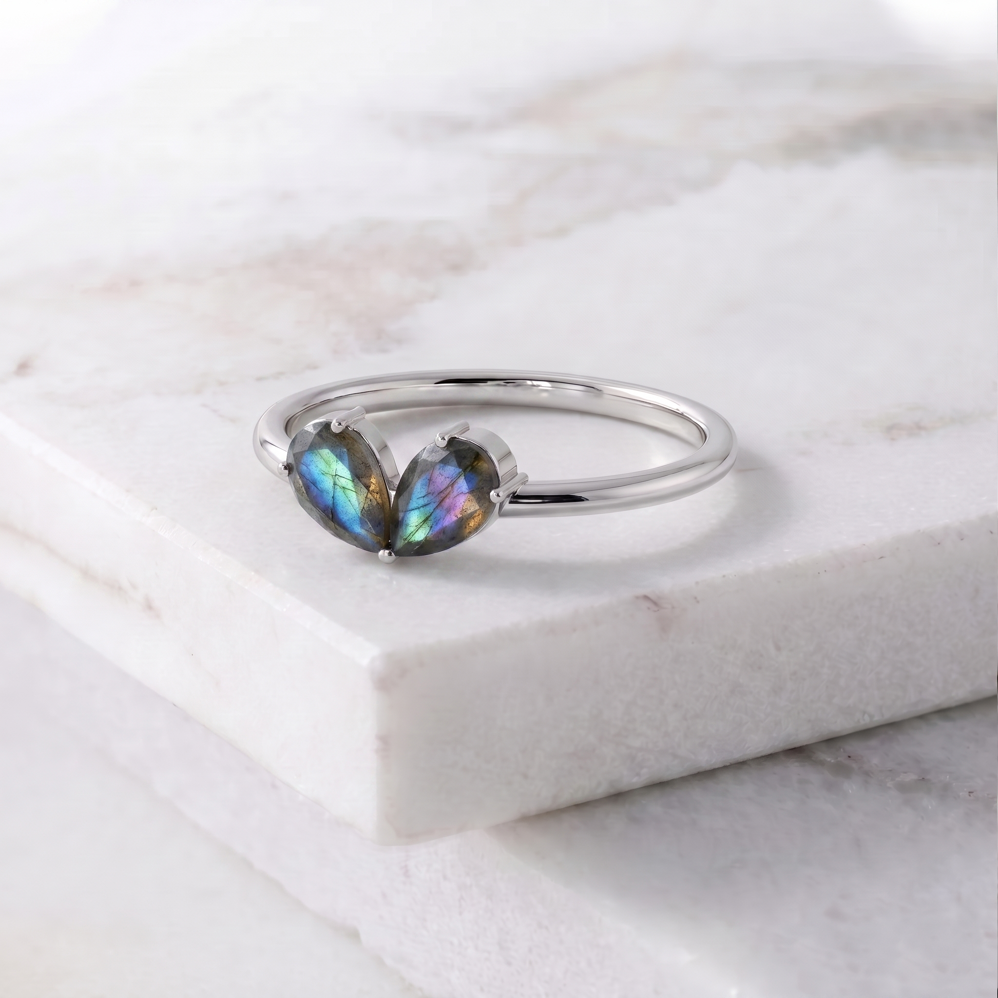 Labradorite Ring for Women, Pear Shape Gemstone Ring, Sterling Silver Jewelry, Handmade Ring, Fine Jewelry, Elegant Gift, Natural Stone Ring