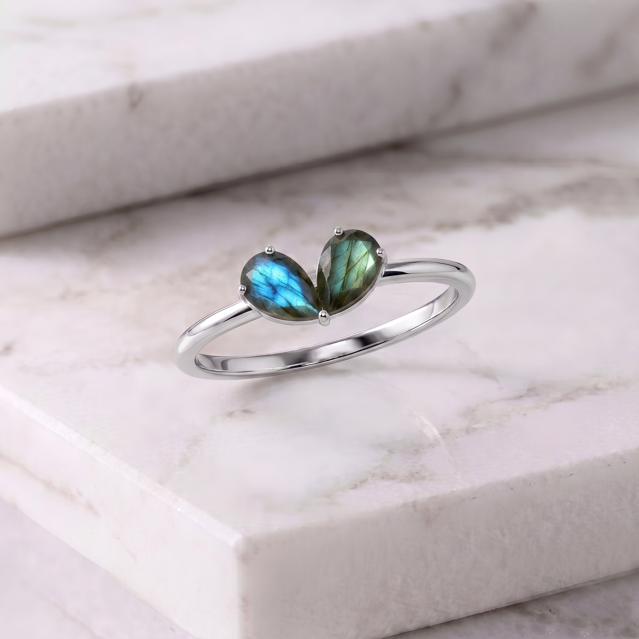 Natural Labradorite Jewelry, Pear Gemstone Ring, 925 Sterling Silver Jewelry, Minimalist Ring, Handmade Gift, Fine Ring, Women's Accessories
