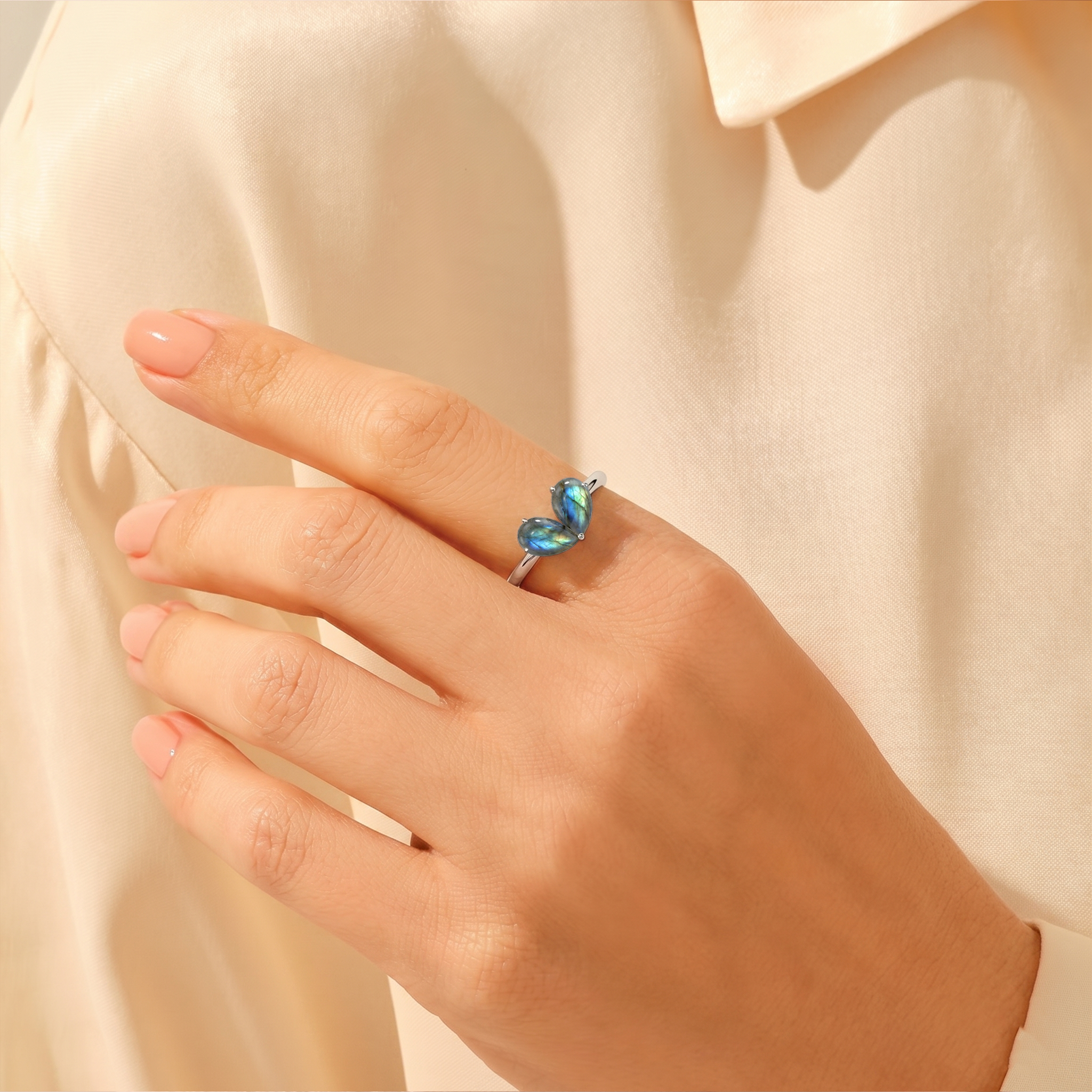 Blue Flash Labradorite Ring, Handmade Sterling Silver Ring, Pear Cut Labradorite, Women's Jewelry, Gemstone Ring, Anniversary Gift, Artisan Jewelry