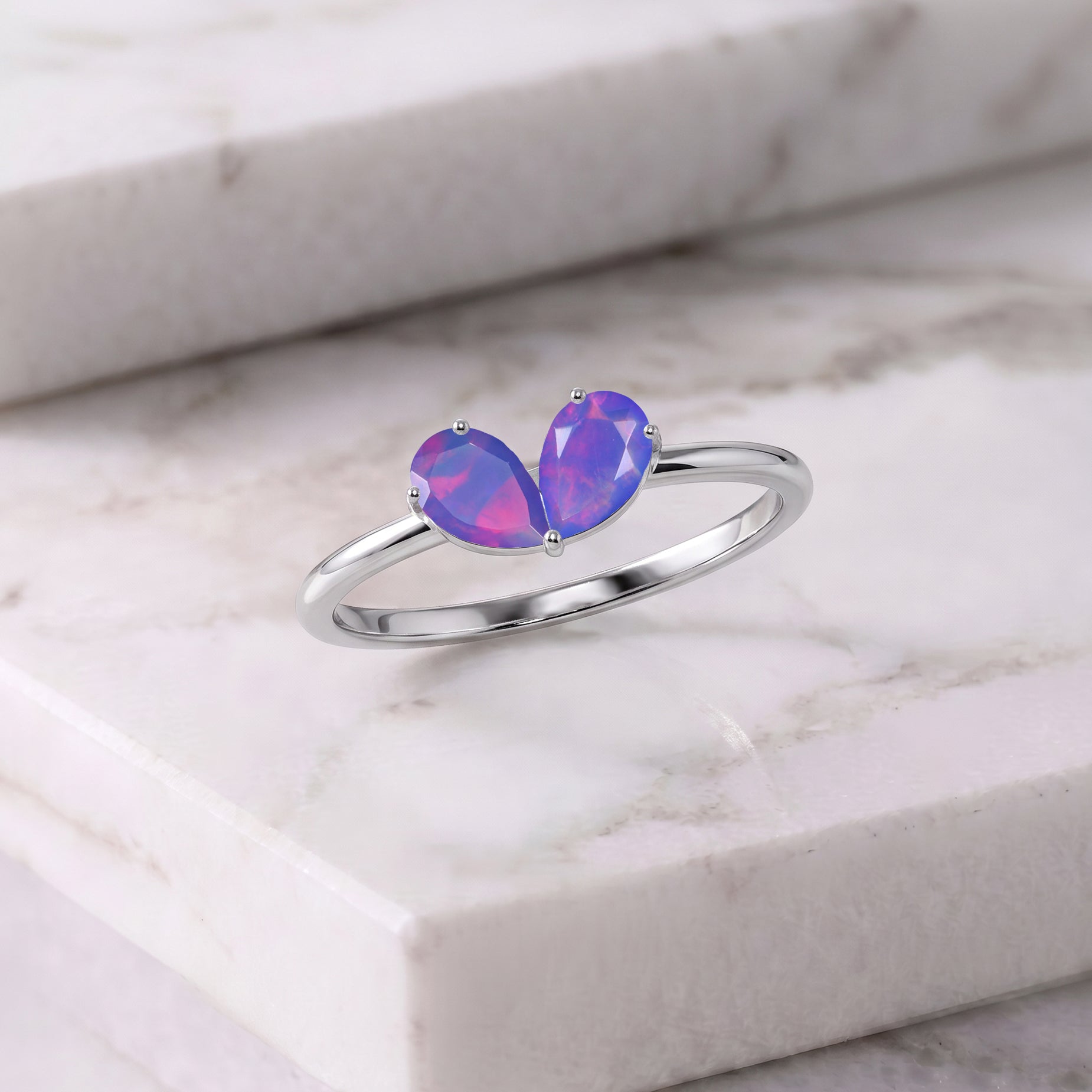Lavender Opal Wedding Ring, Pear Gemstone Jewelry, Sterling Silver Band, Yellow Gold Filled Jewelry, Stackable Ring, Bridal Jewelry, Gift for Wife