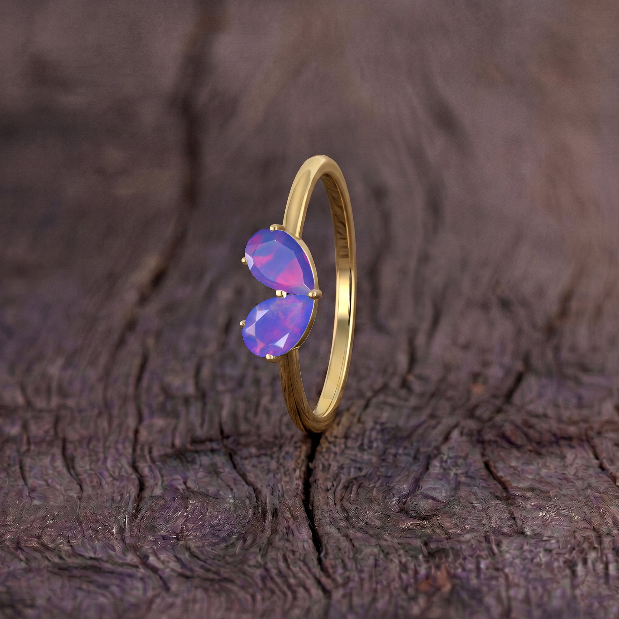 Handmade Lavender Opal Ring, Pear Gemstone Jewelry, Sterling Silver Jewelry, Yellow Gold Filled Ring, Women's Ring, Birthday Jewelry, Minimal Ring