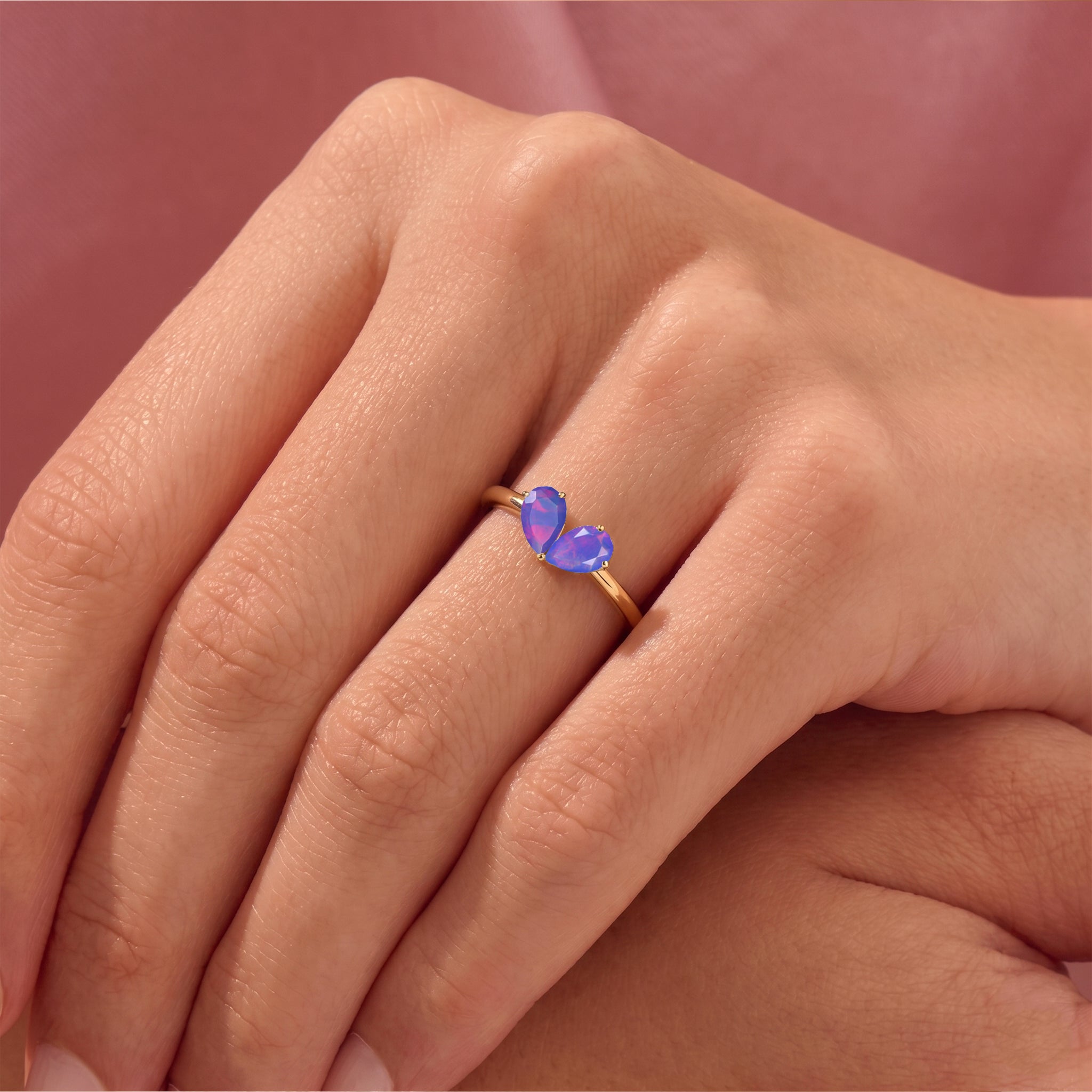 Natural Lavender Opal Jewelry, Pear Gemstone Ring, Sterling Silver Ring, Yellow Gold Filled Ring, Women's Fashion Jewelry, Luxury Ring, Bridal Gift