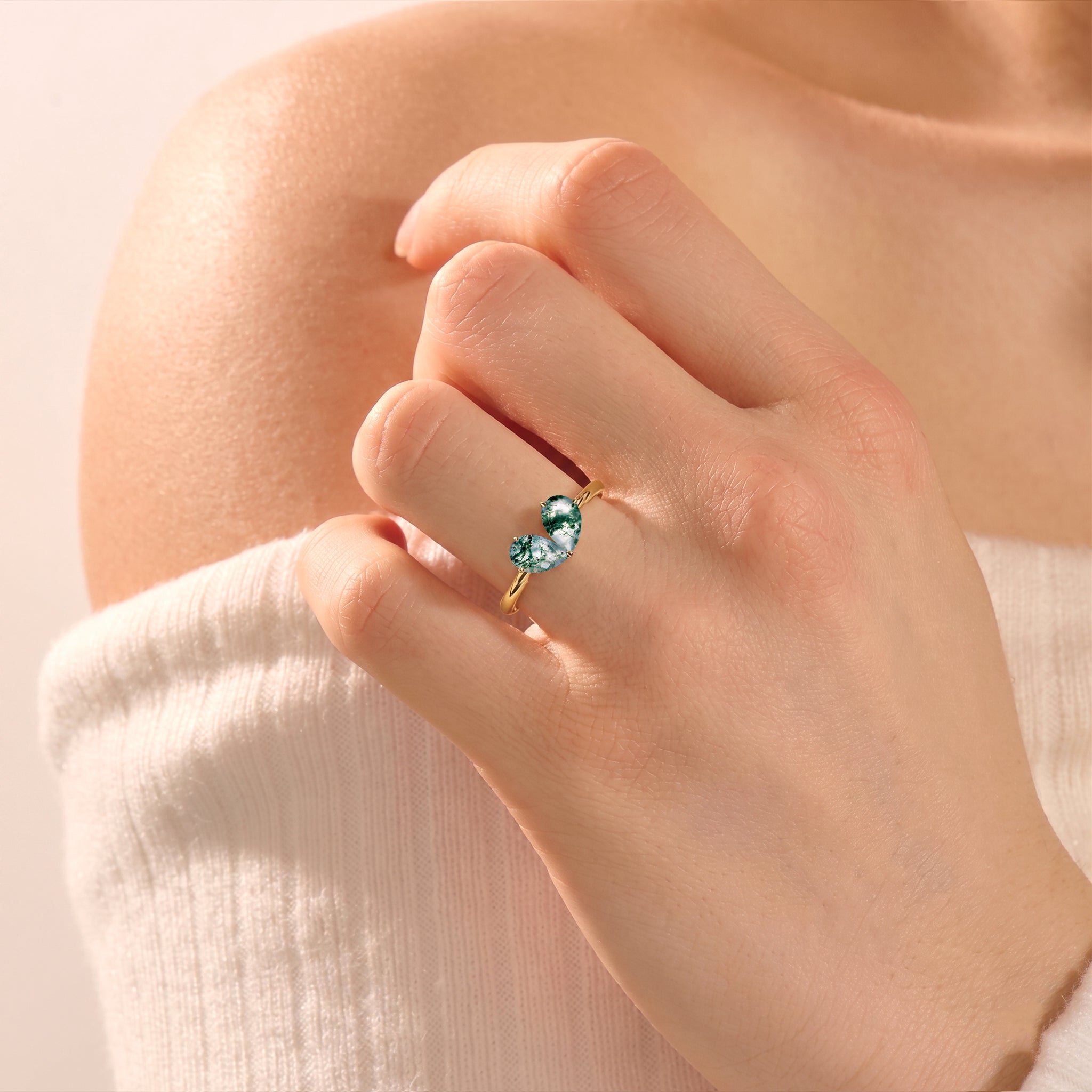 Natural Rose Quartz Ring for Women Pear Cut in 925 Sterling Silver