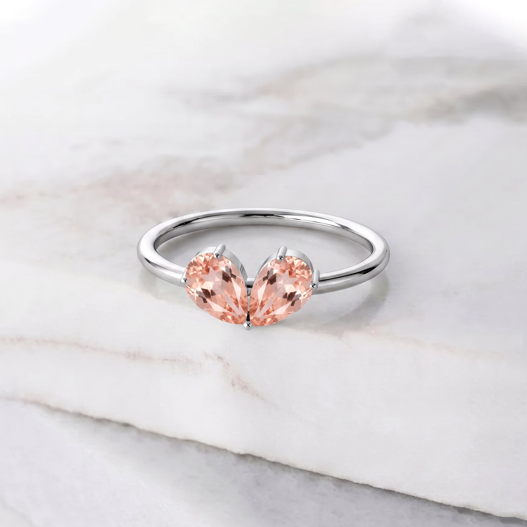 Pear Morganite Ring, Lab Gemstone Jewelry, Sterling Silver Ring, Stackable Ring, Women's Jewelry, Handmade Gift, Luxury Ring