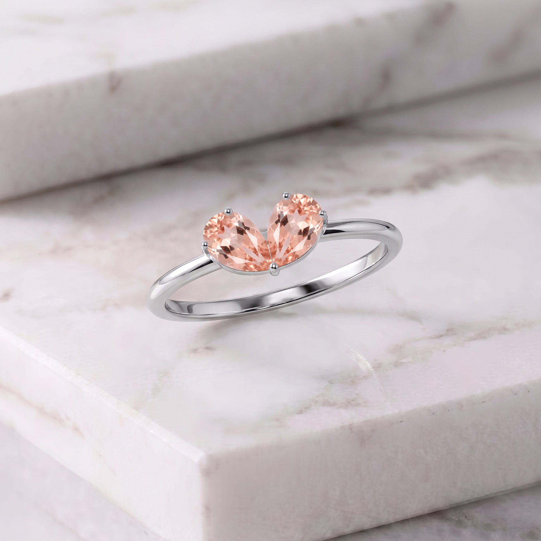 Morganite Promise Ring, Pear Cut Gemstone Ring, Sterling Silver Band, Bridal Jewelry, Handmade Ring, Women's Gift, Fine Jewelry