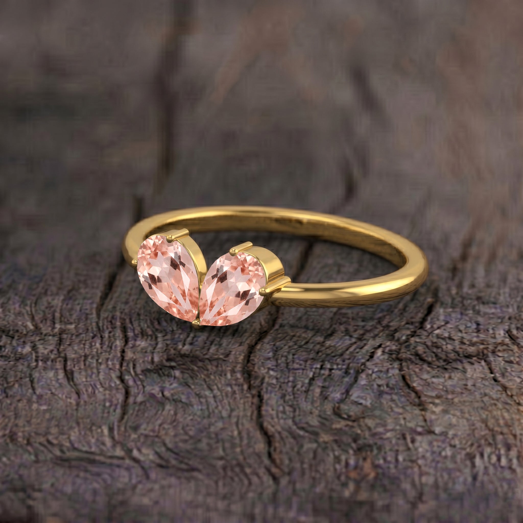 Morganite Engagement Ring Pear Cut for Women in 925 Sterling Silver and Yellow Gold Filled