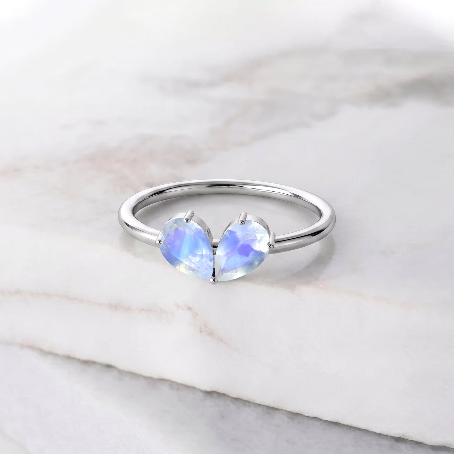 Moonstone Gemstone Pear Cut Handmade Minimalist Ring for Women