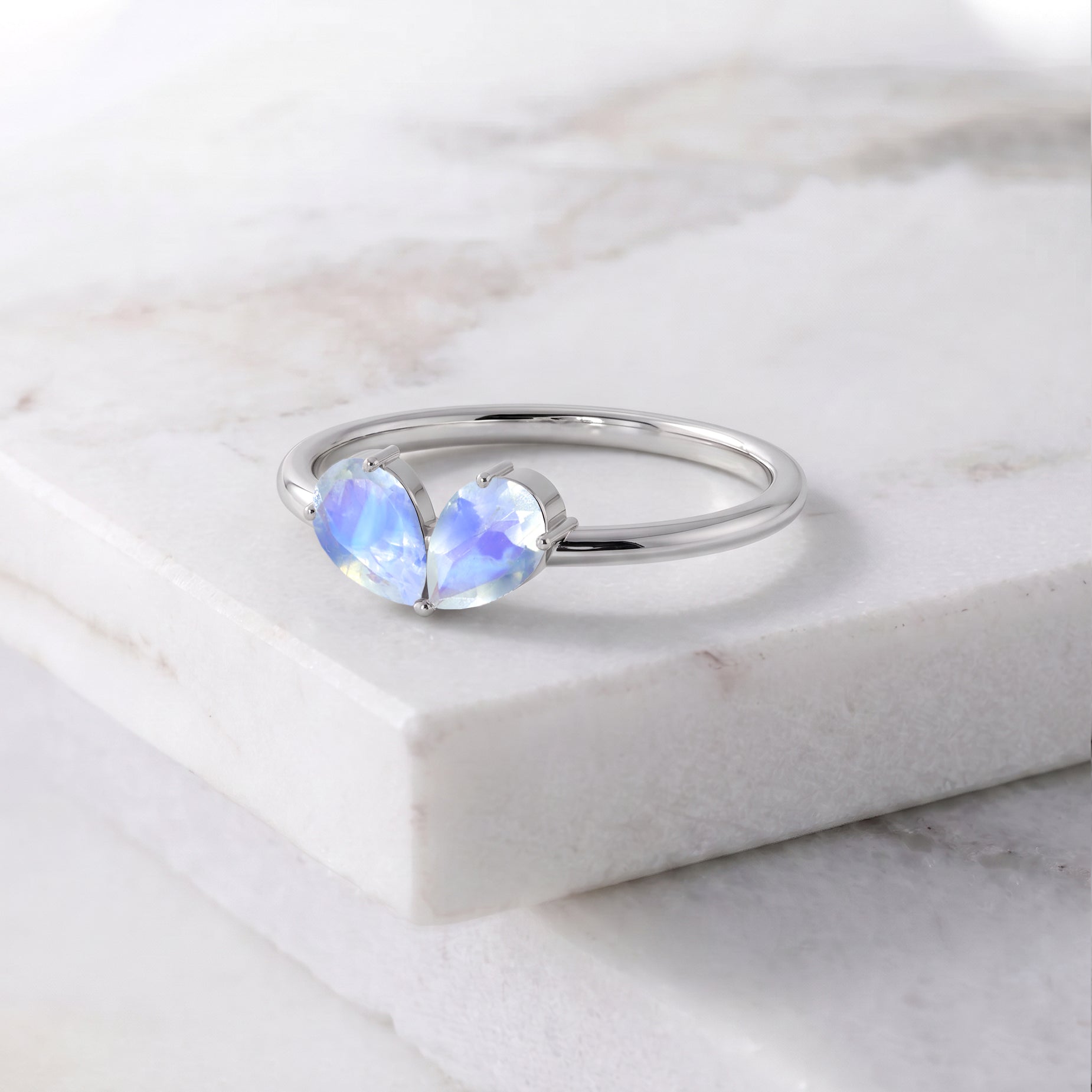 Moonstone Gemstone Pear Cut Handmade Minimalist Ring for Women