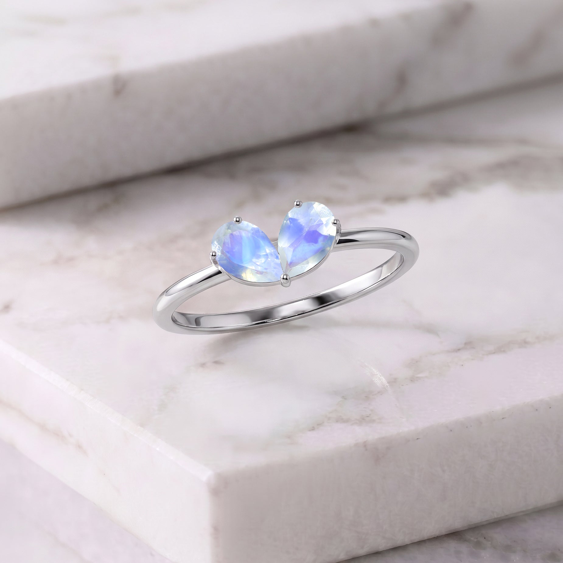 Moonstone Gemstone Pear Cut Handmade Minimalist Ring for Women