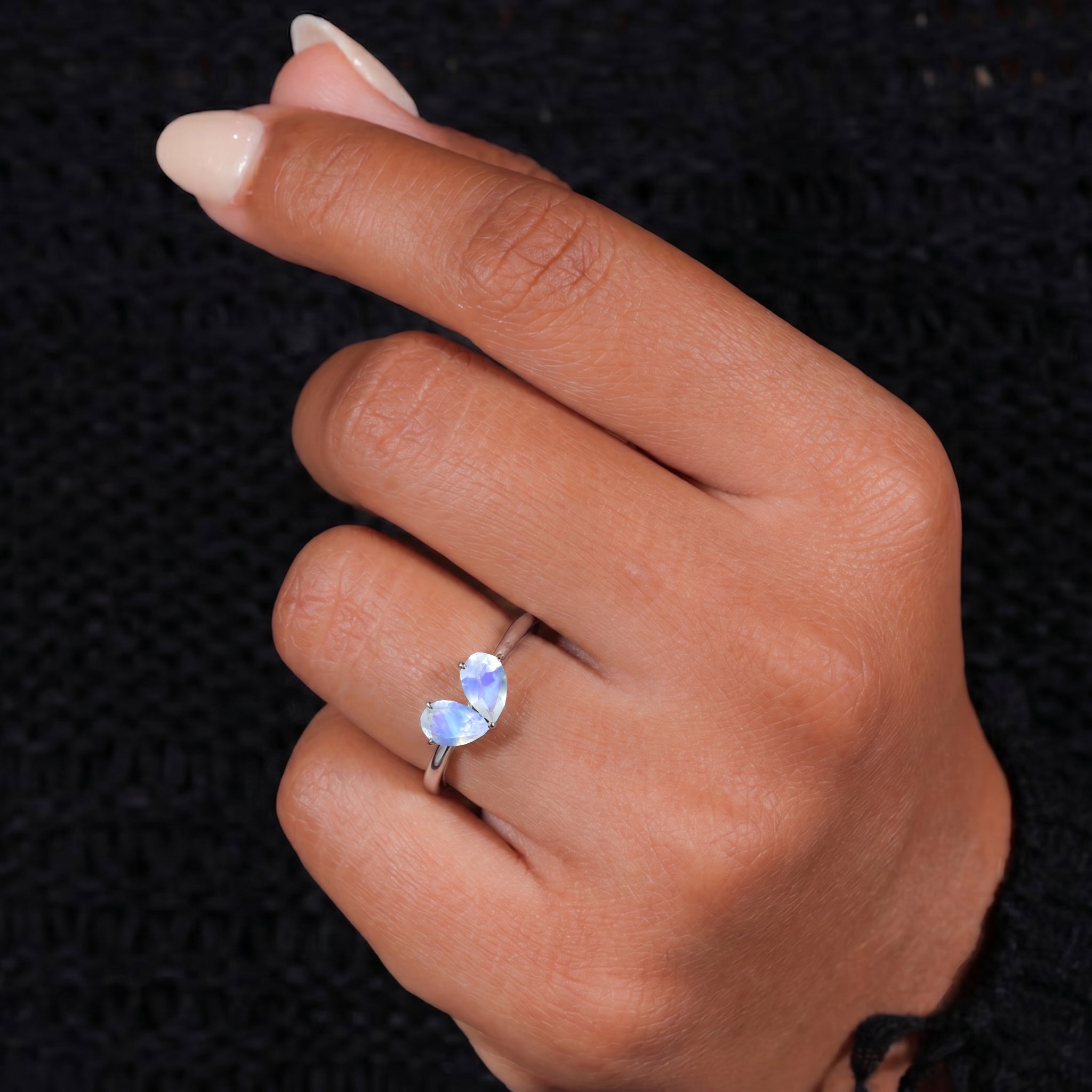 Moonstone Gemstone Pear Cut Handmade Minimalist Ring for Women