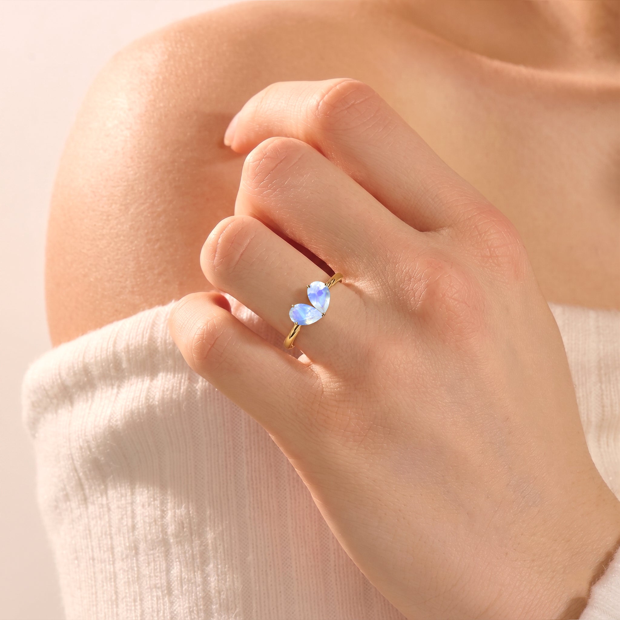 Moonstone Gemstone Pear Cut Handmade Minimalist Ring for Women