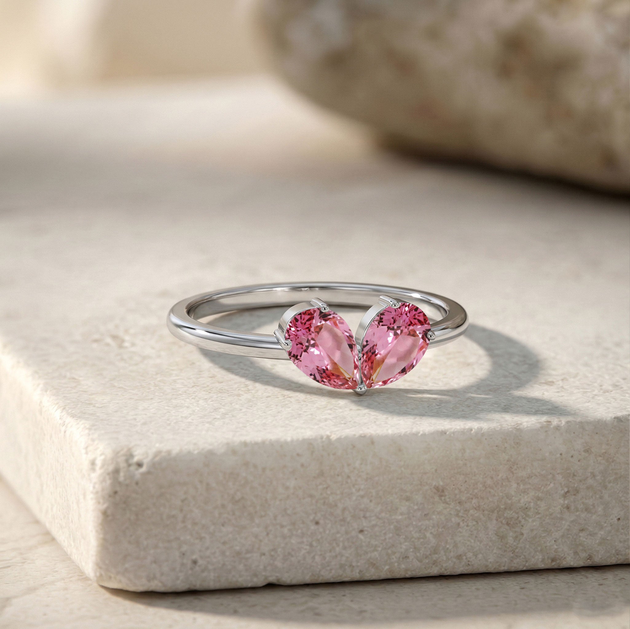 Lab Pink Tourmaline Engagement Ring, Pear Shape Tourmaline Ring, Handmade Sterling Silver Ring, Bridal Jewelry, Women's Ring, Luxury Gift, Fine Jewelry
