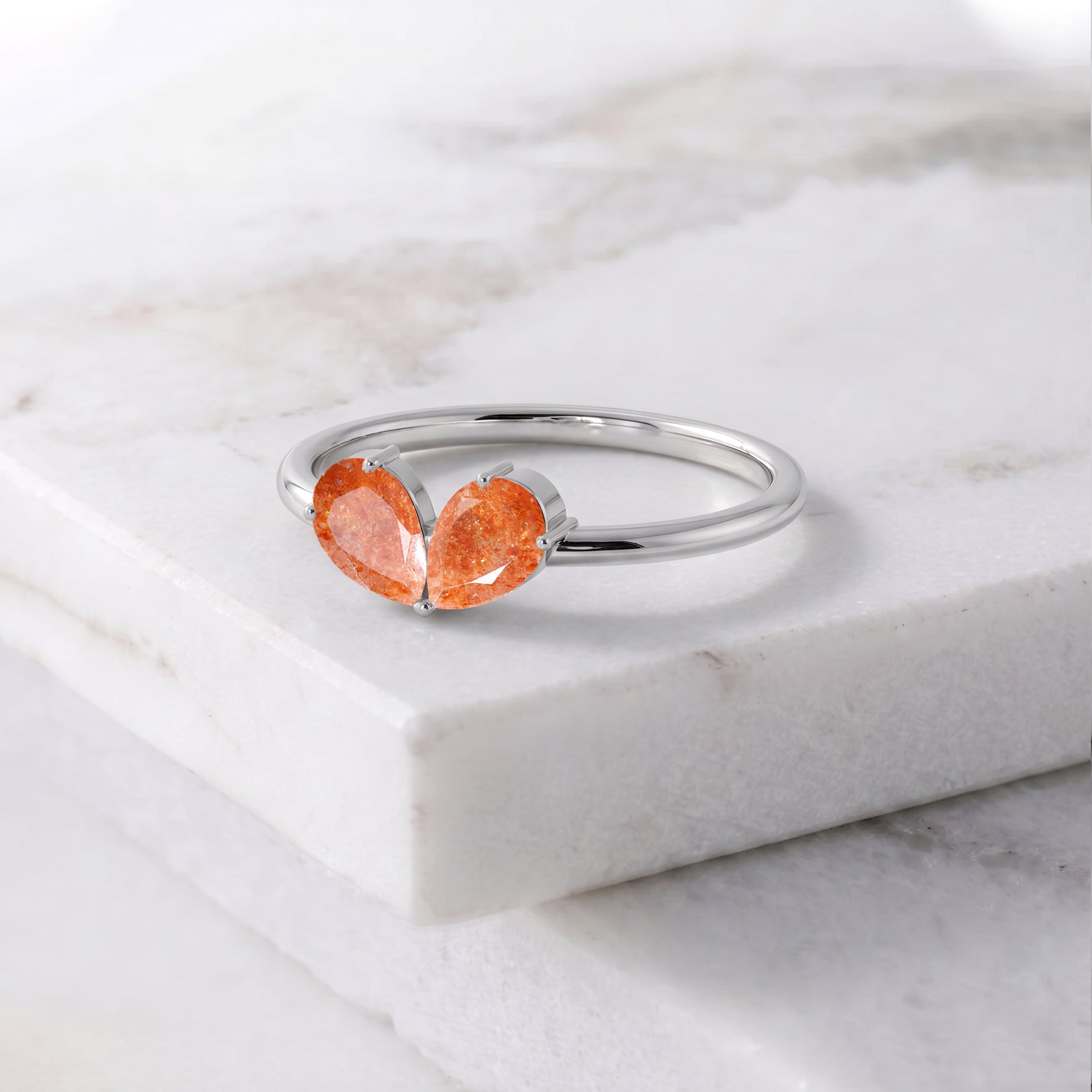 Pear Sunstone Ring, Natural Gemstone Jewelry, Sterling Silver Ring, Stackable Ring, Women's Ring, Handmade Gift, Fine Jewelry