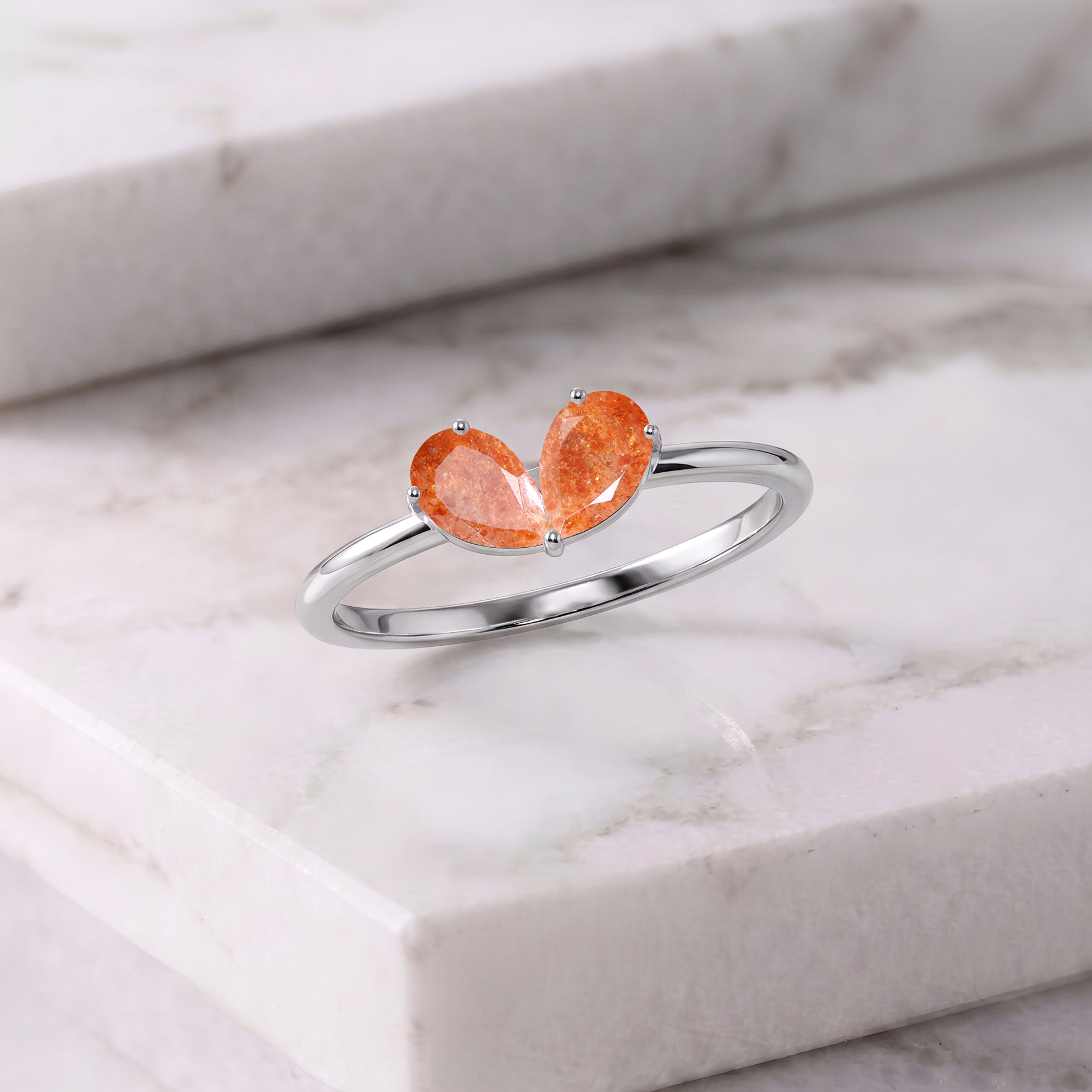 Sunstone Bridal Ring, Pear Gemstone Jewelry, Handmade Ring, Sterling Silver Jewelry, Elegant Women's Ring, Luxury Gift, Fine Jewelry