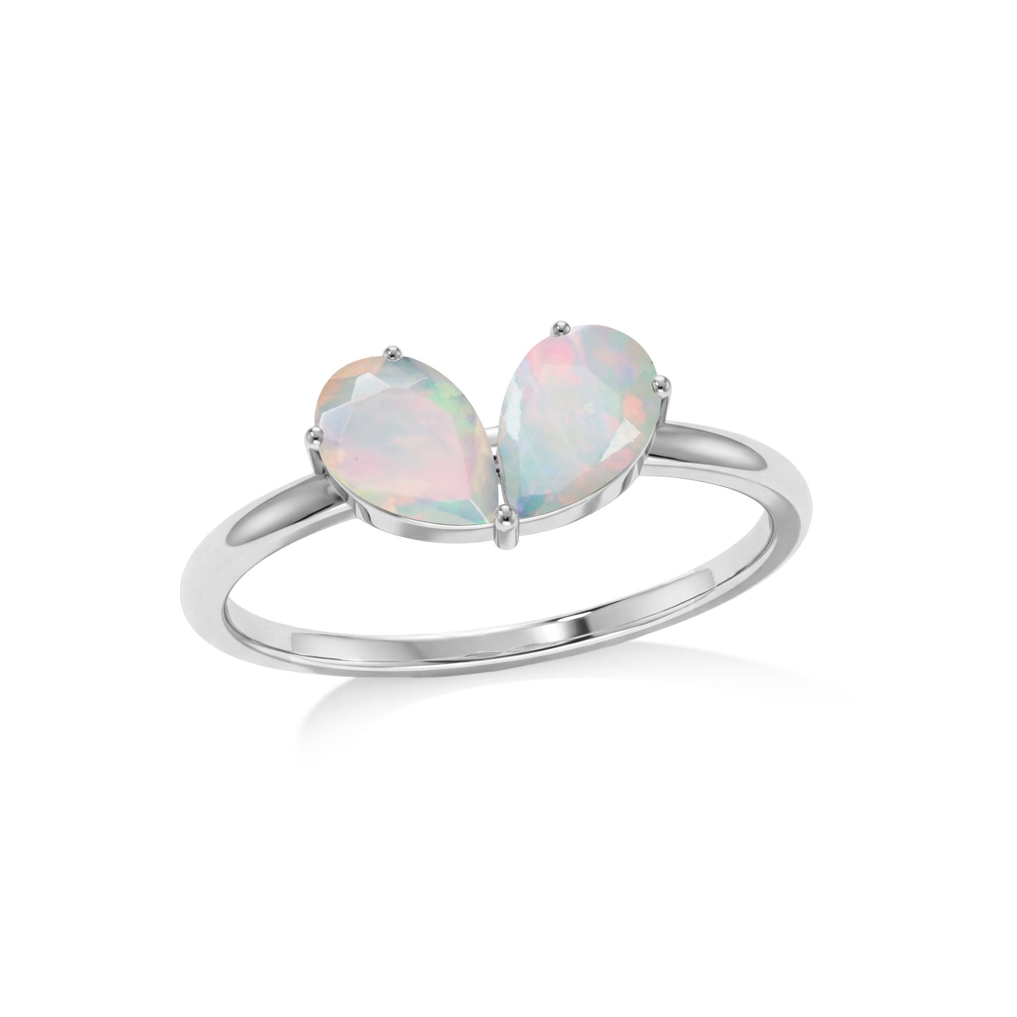 White Opal Pear Cut  Shaped Engagement Ring in 925 Sterling Silver and Yellow Gold Filled