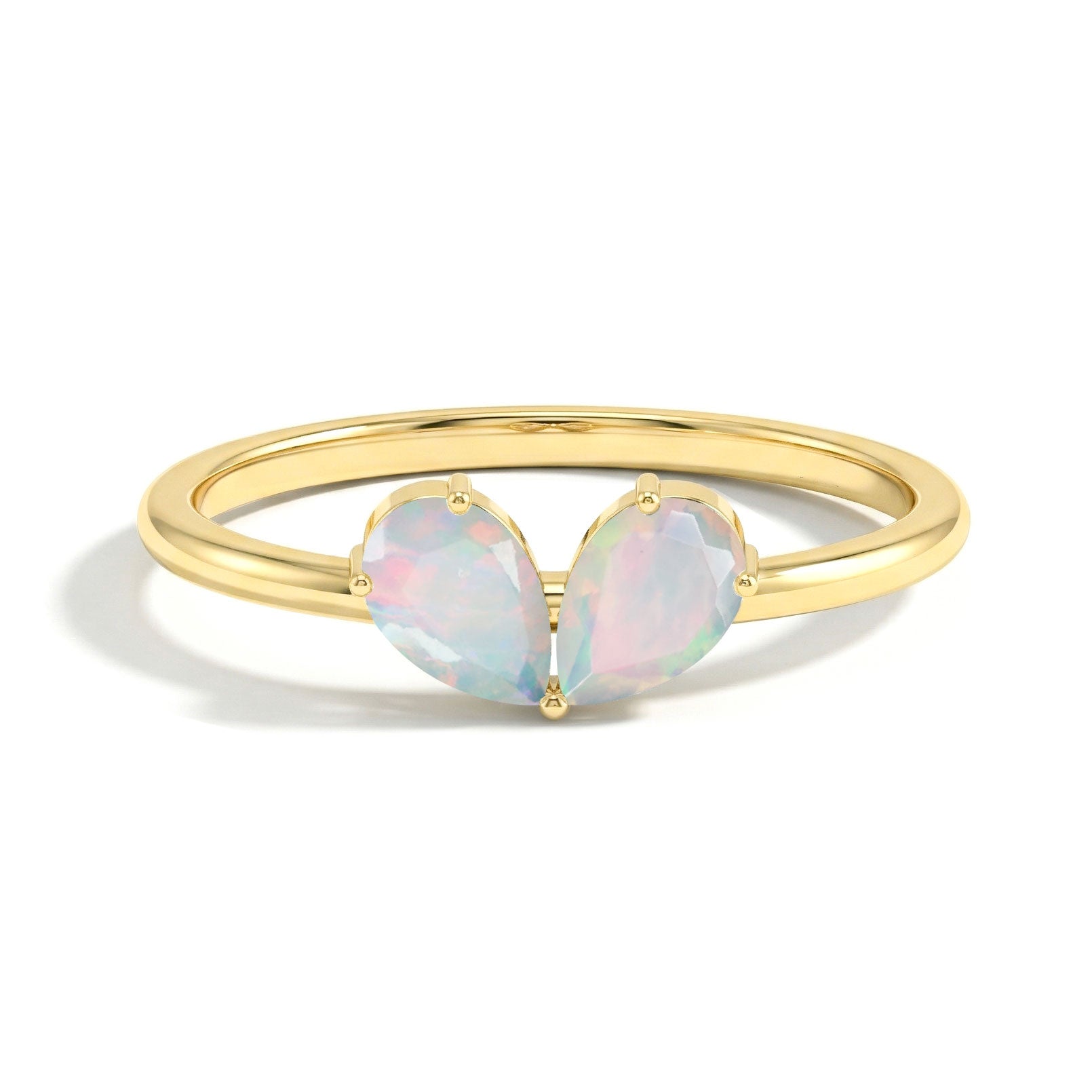 White Opal Pear Cut  Shaped Engagement Ring in 925 Sterling Silver and Yellow Gold Filled