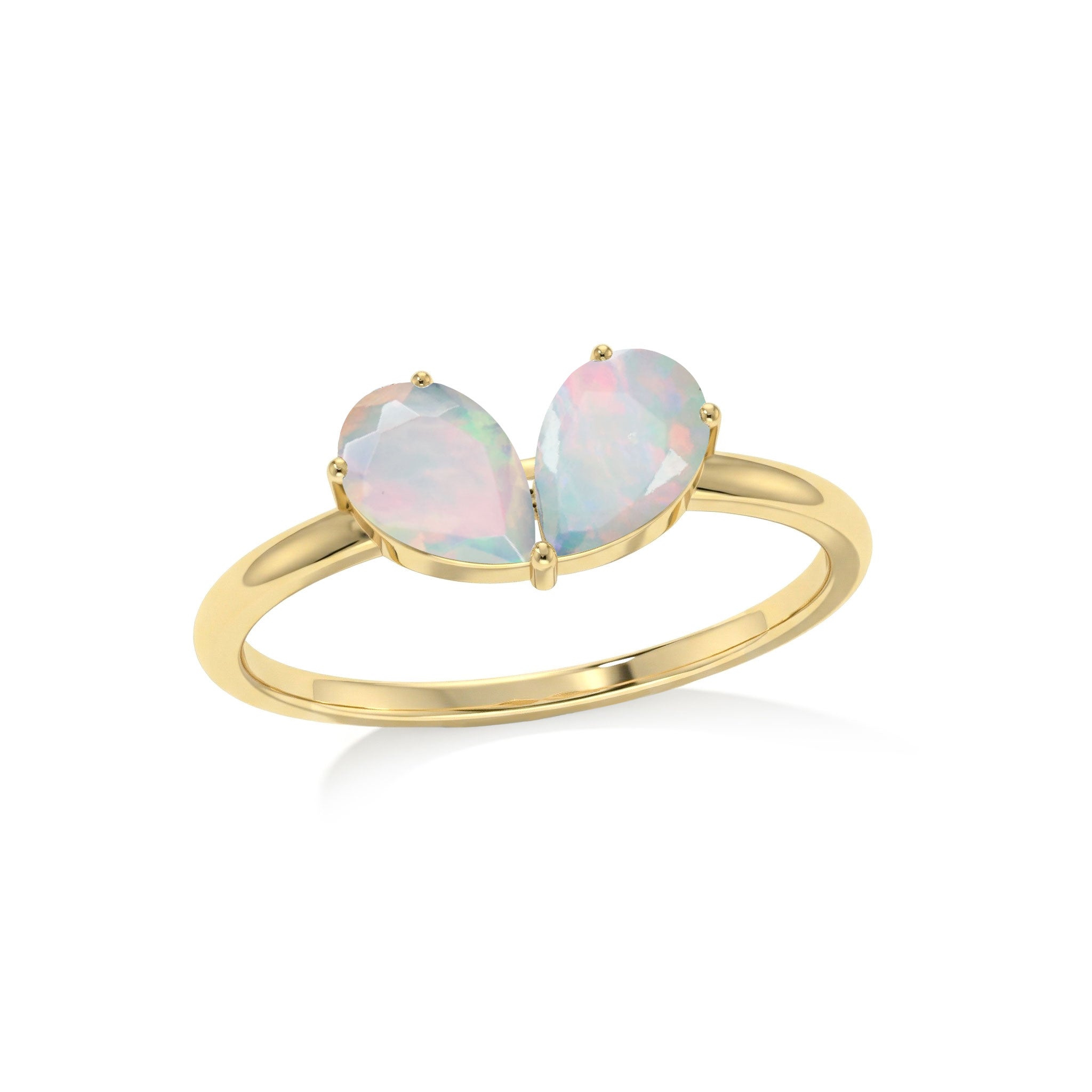 White Opal Pear Cut  Shaped Engagement Ring in 925 Sterling Silver and Yellow Gold Filled