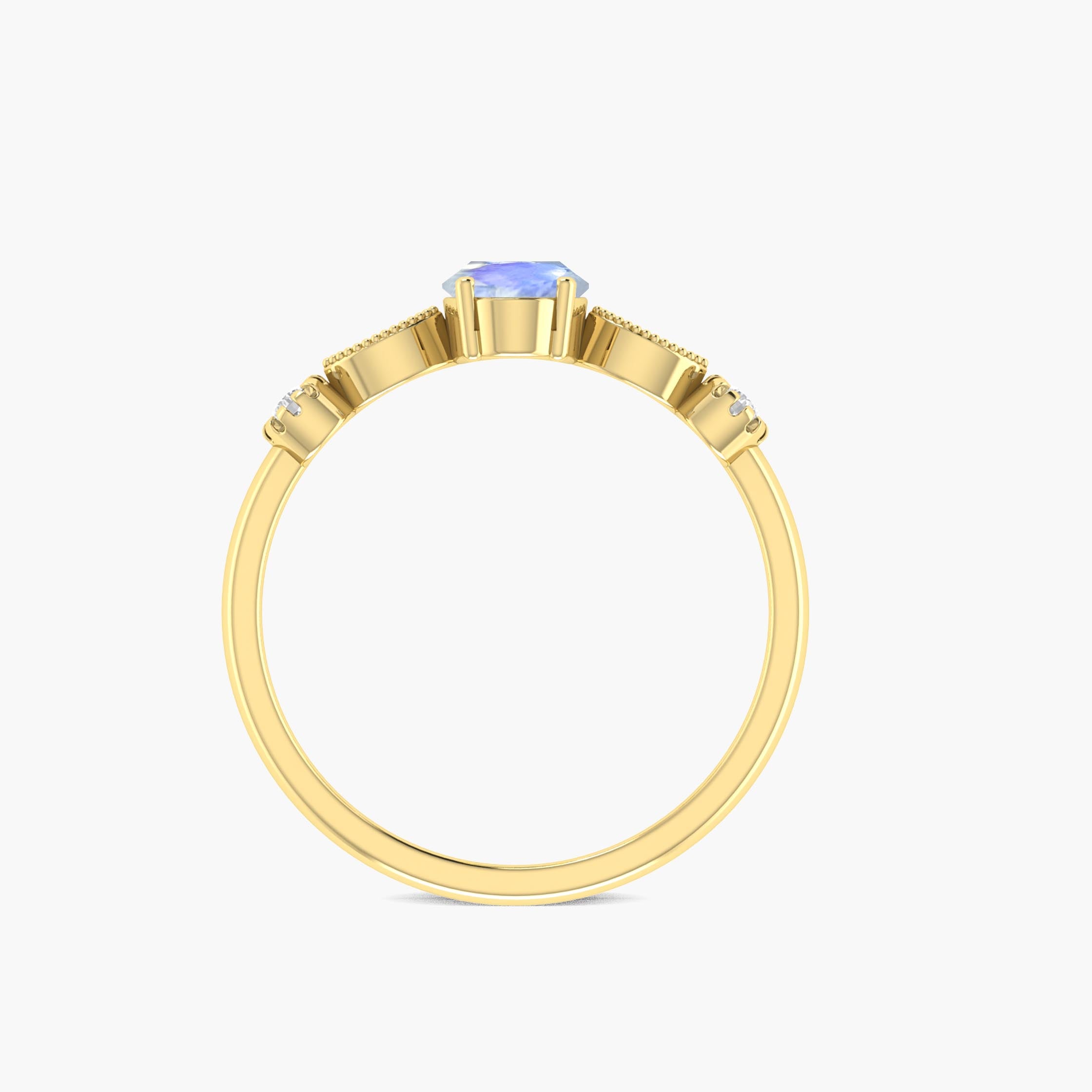 Natural Moonstone with White Zircon Side Stone Solitaire Ring