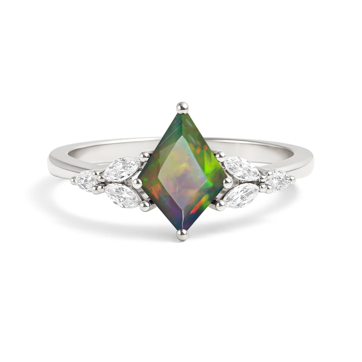 Natural Black Opal Kite Shape Solitaire Ring 8X6MM Faceted Cut