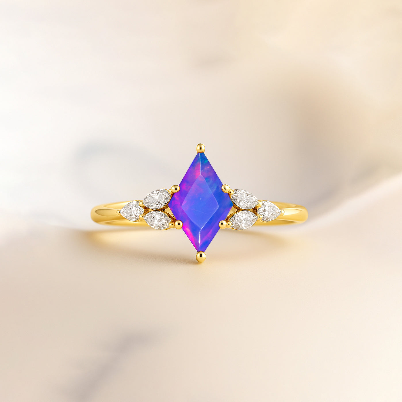 Natural Lavender Opal Kite Shape Solitaire Ring 8X6MM Faceted Cut