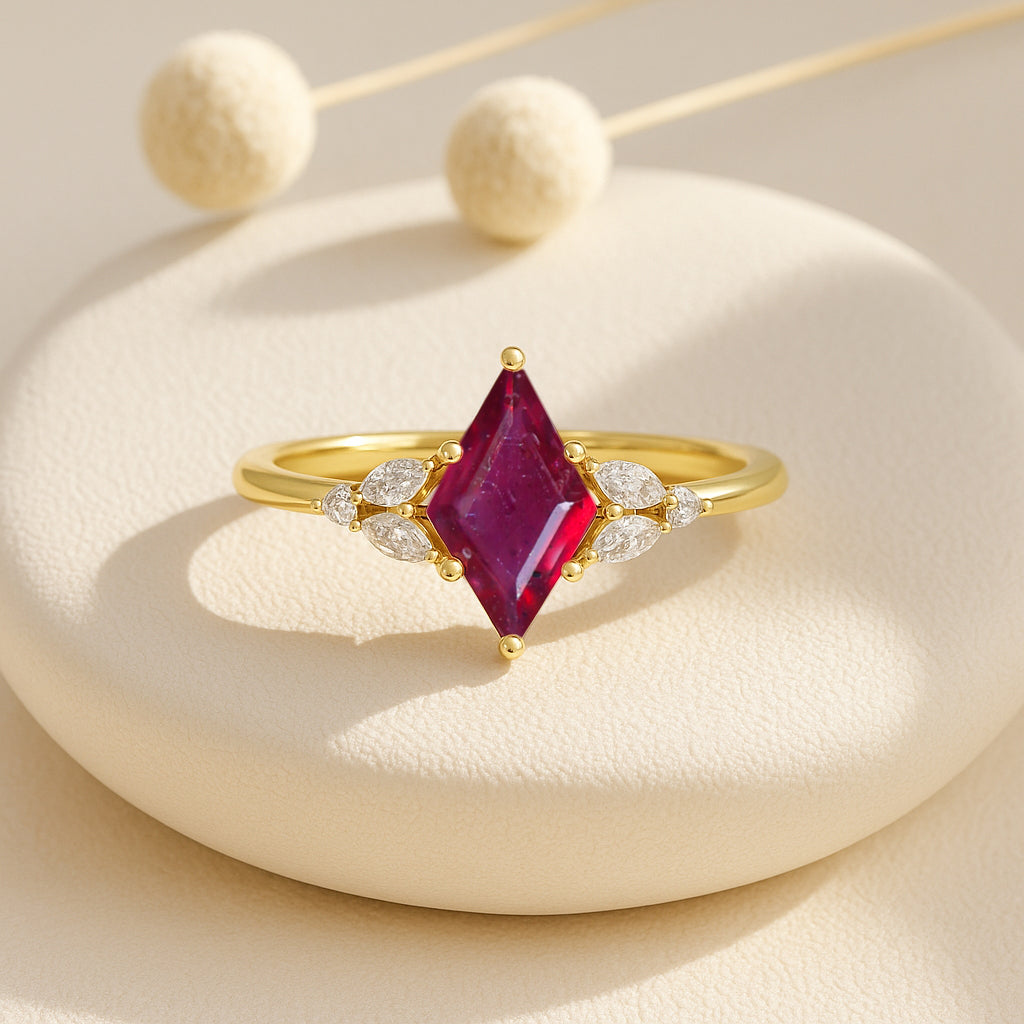 Natural Ruby Kite Shape Solitaire Ring 8X6MM Faceted Cut