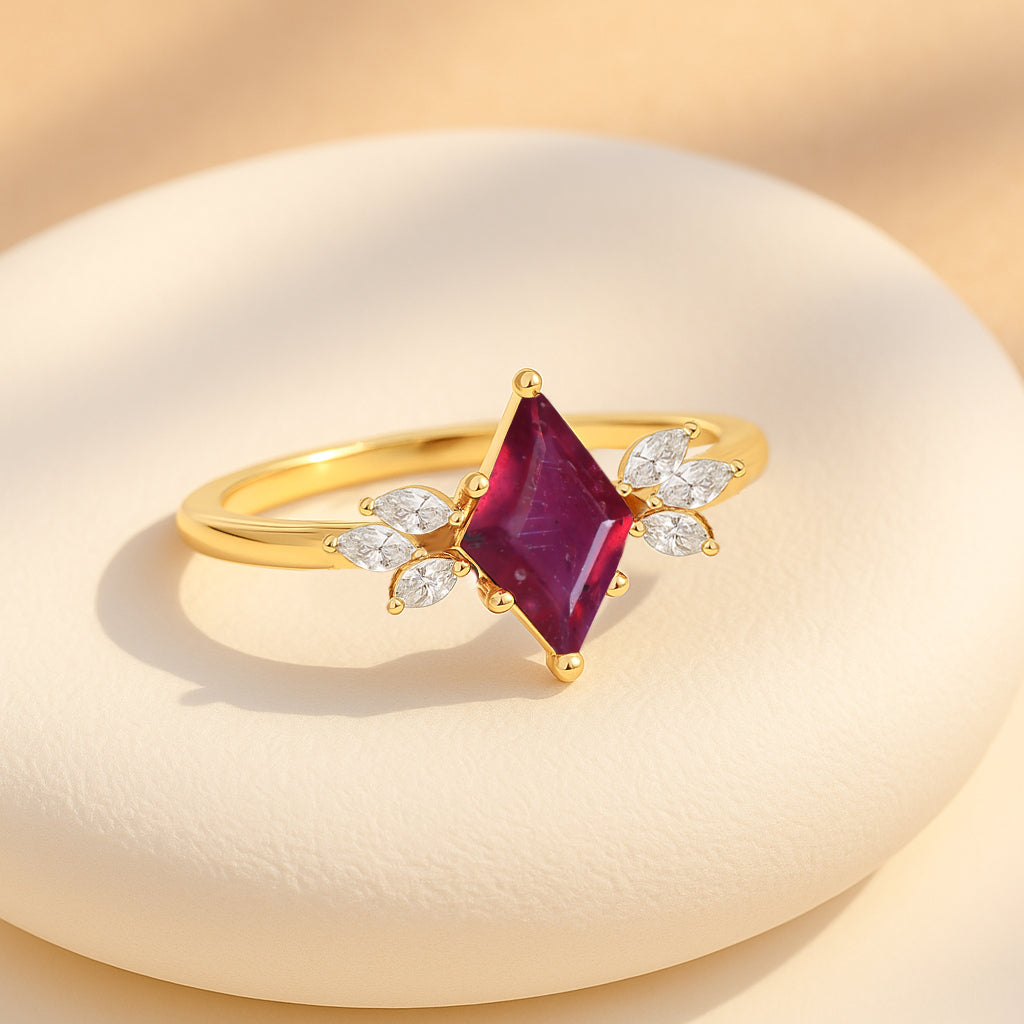 Natural Ruby Kite Shape Solitaire Ring 8X6MM Faceted Cut